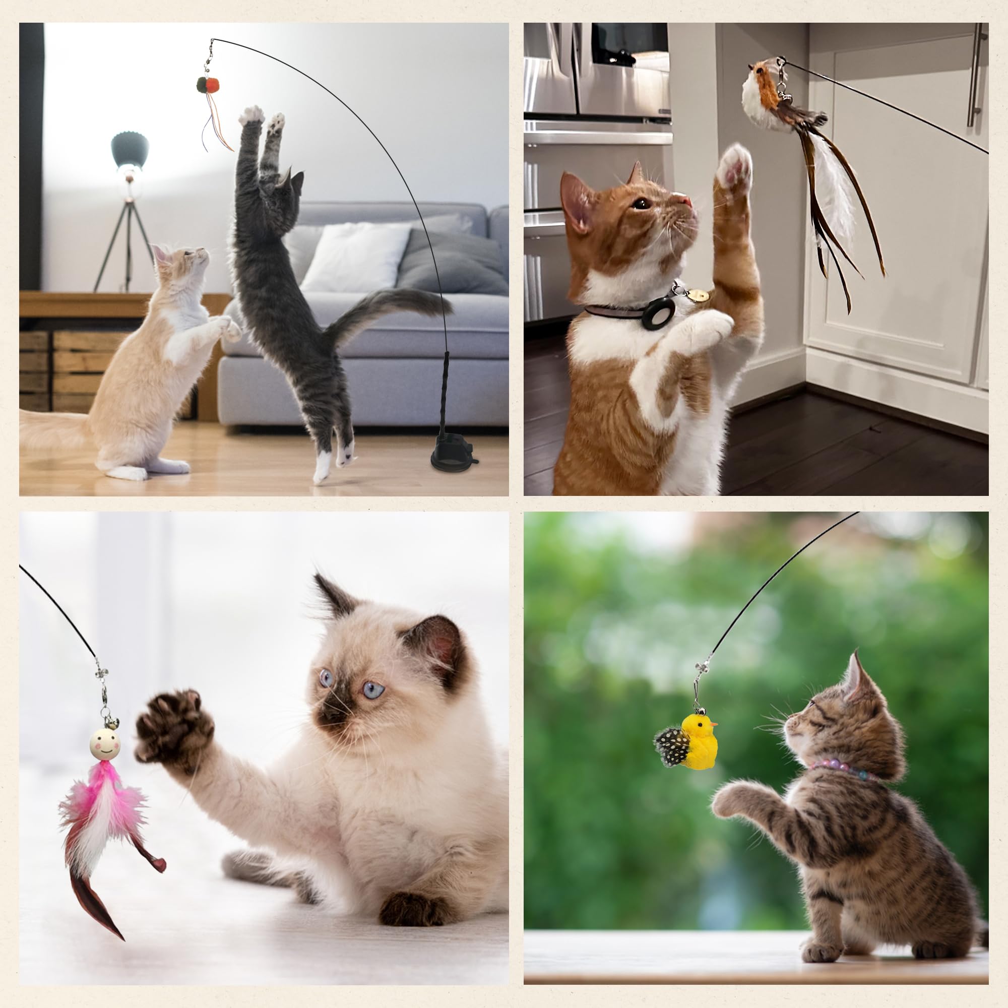 Juego de juguetes interactivos de plumas de gato de simulación de pájaros, juguetes de ventosa para gatos de interior, plumas naturales, campanas y fácil de enganchar, perfecto para