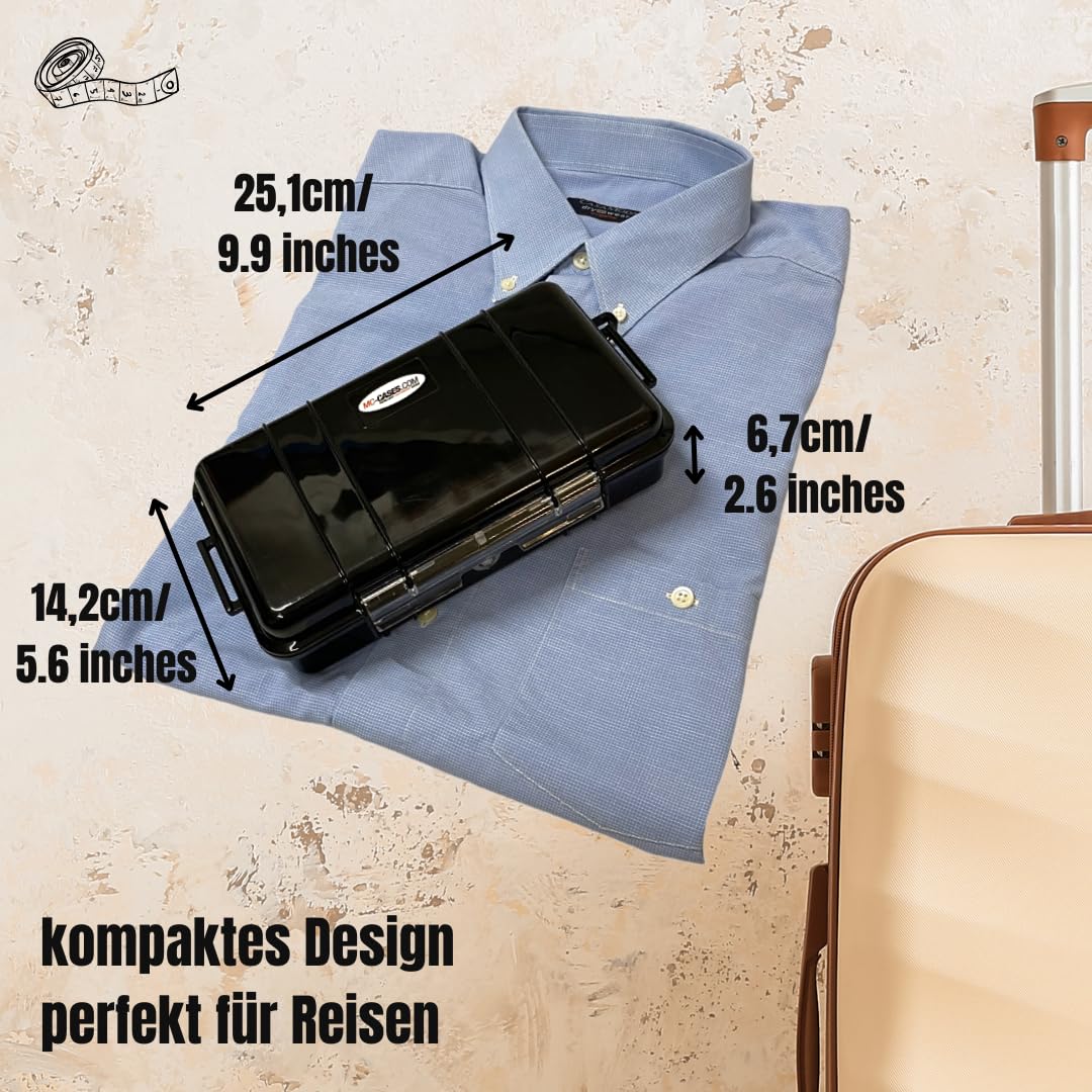 kompakte Uhrenbox für bis zu 3 Uhren - Wasserdicht - Extrem geschützt - Made in Germany - Luxery Line carbon Style - hochglanz schwarz - Perfekt für Reisen