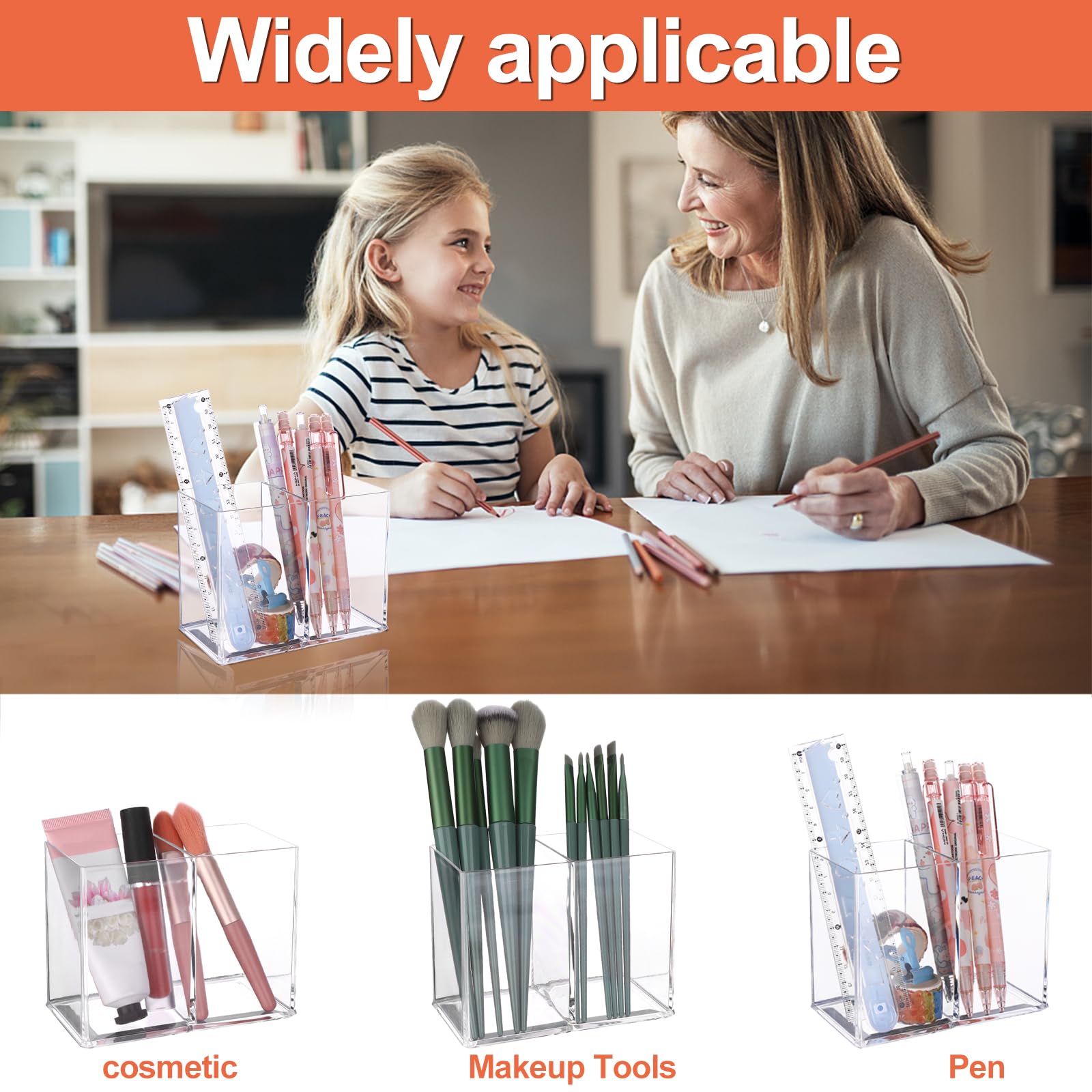 2 Pack Clear Acrylic Desktop Organizers - Multi-Purpose Pen Holder & Makeup Brush Storage Cups