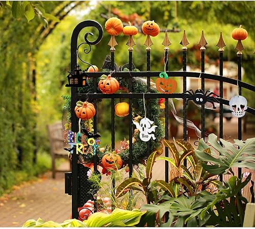 Miniatura 6 de Juego de 60 piezas de adornos de madera sin terminar para manualidades de Halloween, kit de recortes de madera con 60 cuerdas de cordel para niños