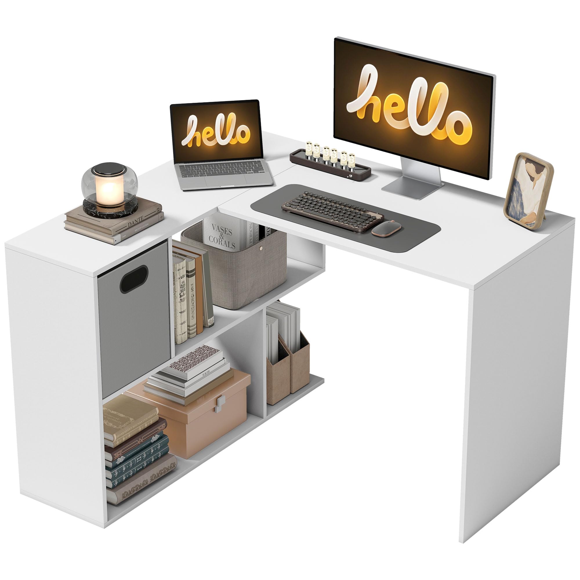 HOMCOM Scrivania Angolare per Computer 110x100 cm Scrivania ad L con Scaffale e