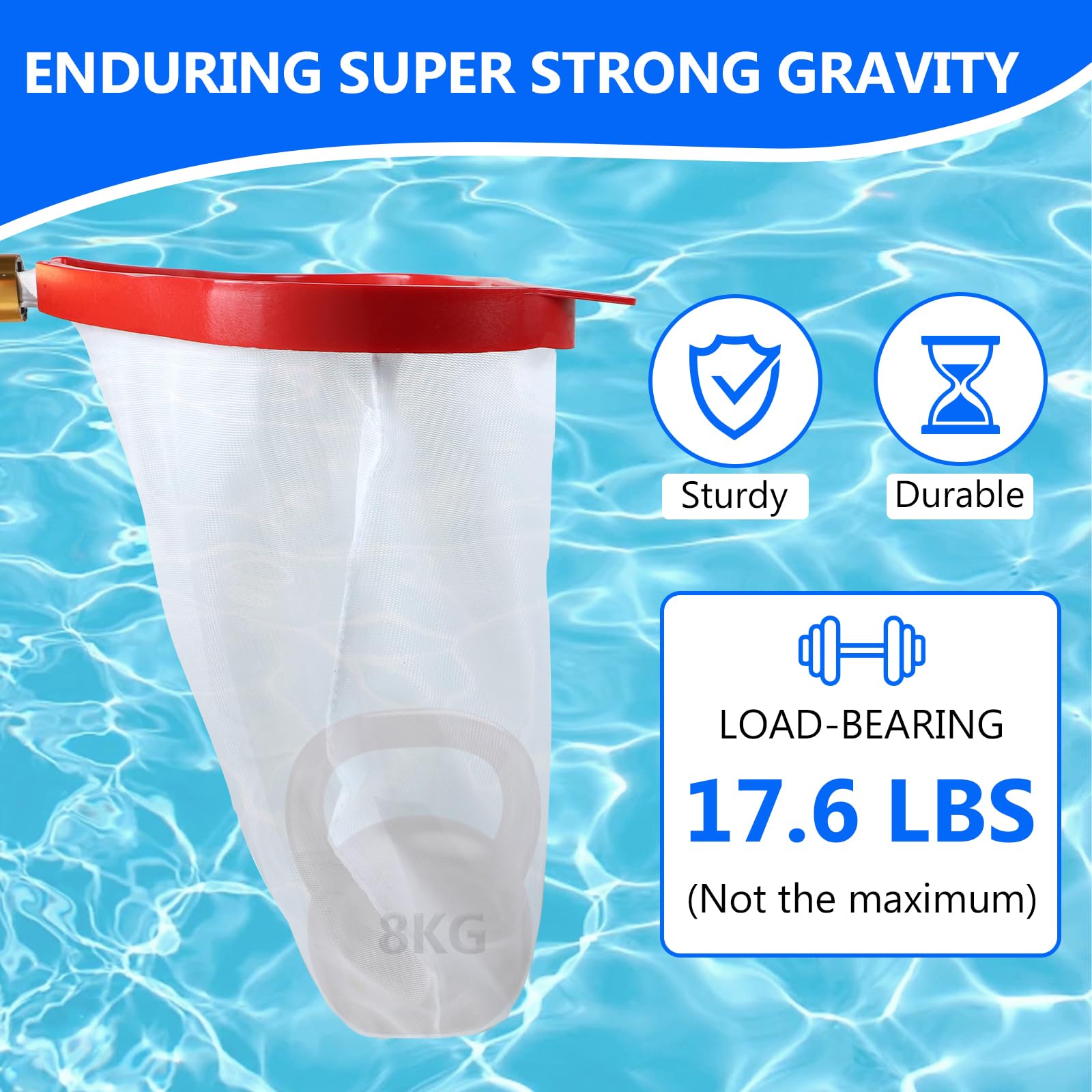 Recogedor para Piscina Red de Malla Fina para Algas Rastrillo de Superficie para Piscina, Red de Limpieza con Marco de Aluminio Rojo para Estanque, Piscina, Parque Acuático, Fuente (Sin Mango)