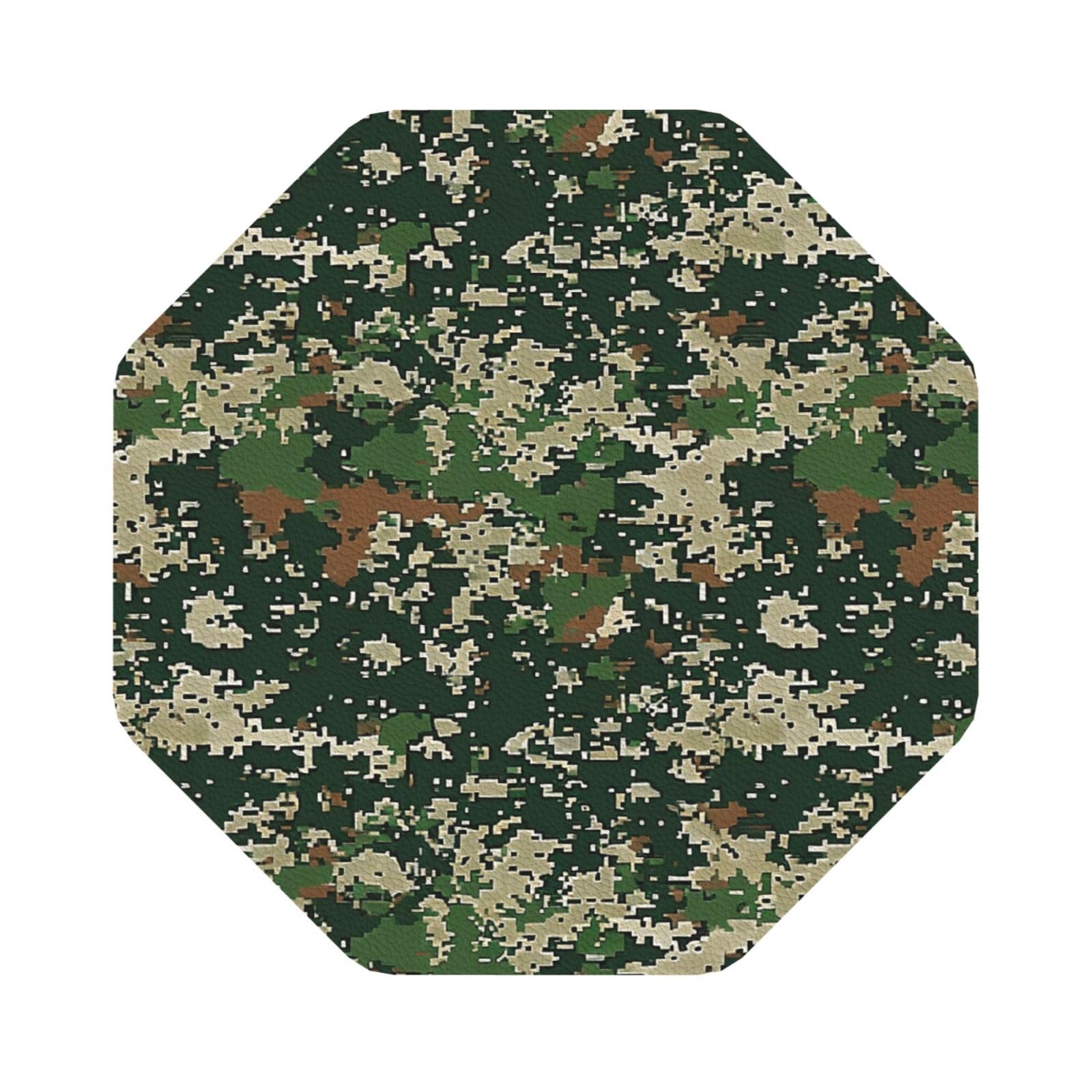 Green Army Digital Camouflage Print Leather Coaster Set of 6, Octagon Coasters Table Decorative Coffee Cup Beverage Coasters Wine Beer Bar Coasters for Hot Drinks Table Protection