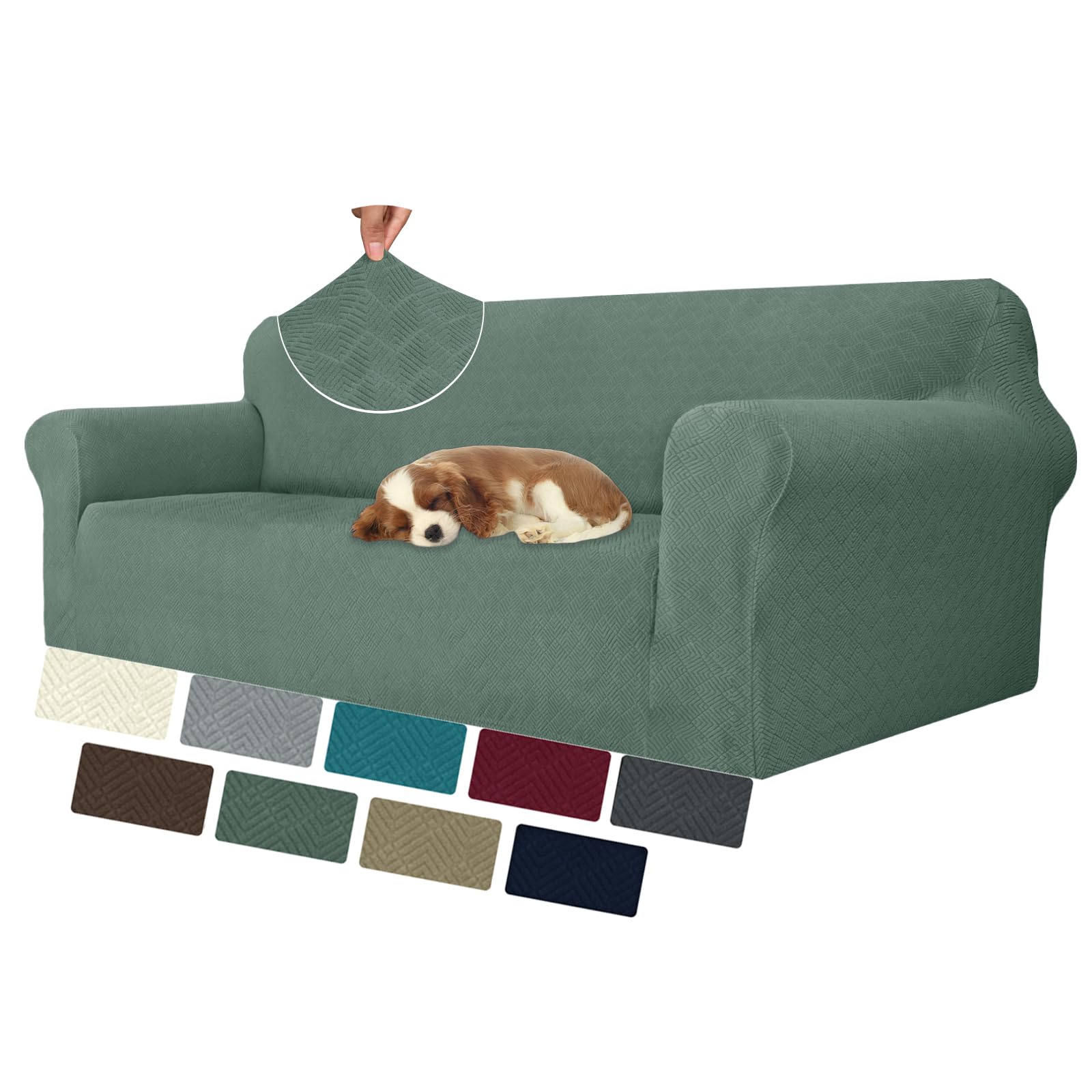MAXIJIN Elastic 4 Seater Sofa Covers (91"-110", Universal Couch Cover With Armrests, Modern Stretch Cat Anti-Scratch Covers, Washable Non-Slip Slipcovers (Pea Green, 4 Seater) — image 1