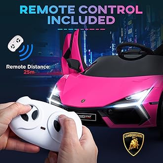 Qaba Lamborghini Revuelto Licensed 12V Kids Electric Car, Battery Powered Ride on Car with Hydraulic Doors, Remote Control, Transport Wheels, Spring Suspension, Music, Lights, 3 Speeds, Pink