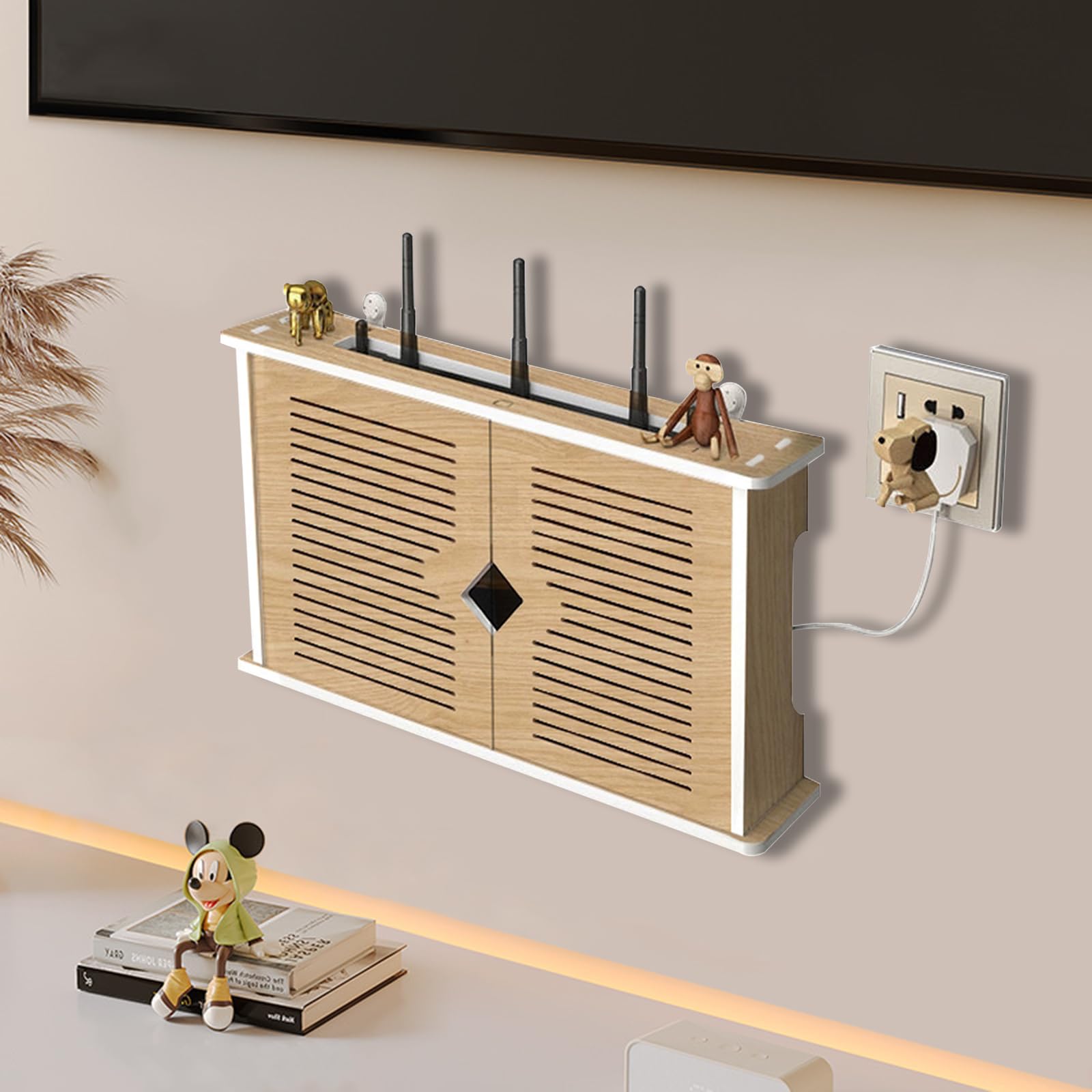 Scatola Porta Router A Parete - Rastrelliera WiFi In Acciaio Per Modem E Decoder, Dissipante, Bianca (Piccola)