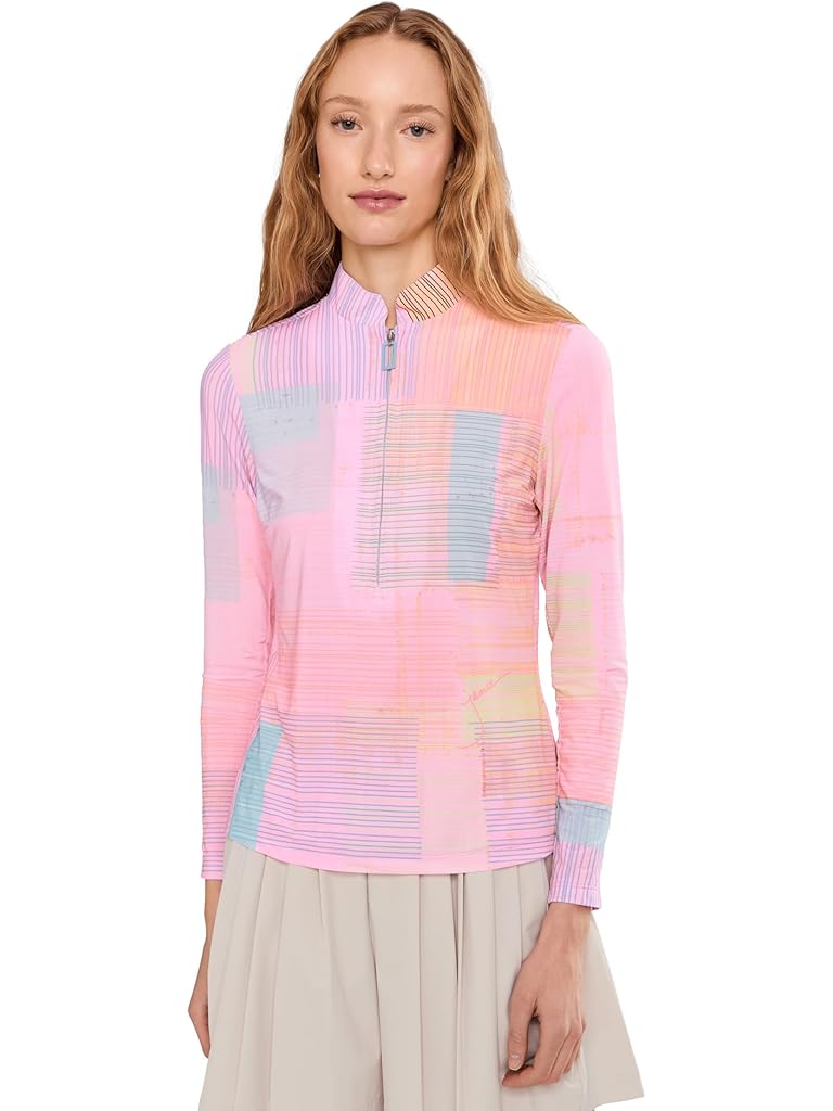Pink Jamie Sadock Tartan Print Long Sleeve Sunsense Top