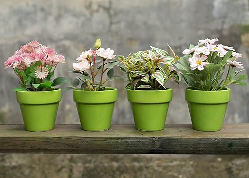 Miniatura 2 de YBX - Macetas de cerámica de 4 pulgadas para jardín al aire libre, maceta redonda con orificio de drenaje, color verde (paquete de 4)