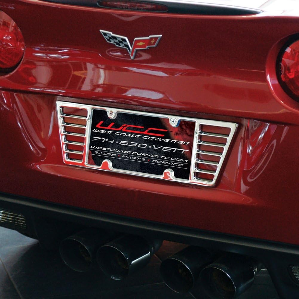 C6/C7 Corvette Billet Rear License Plate Frame - Triple Chrome Plated Louvered for 2005-2019 Corvettes