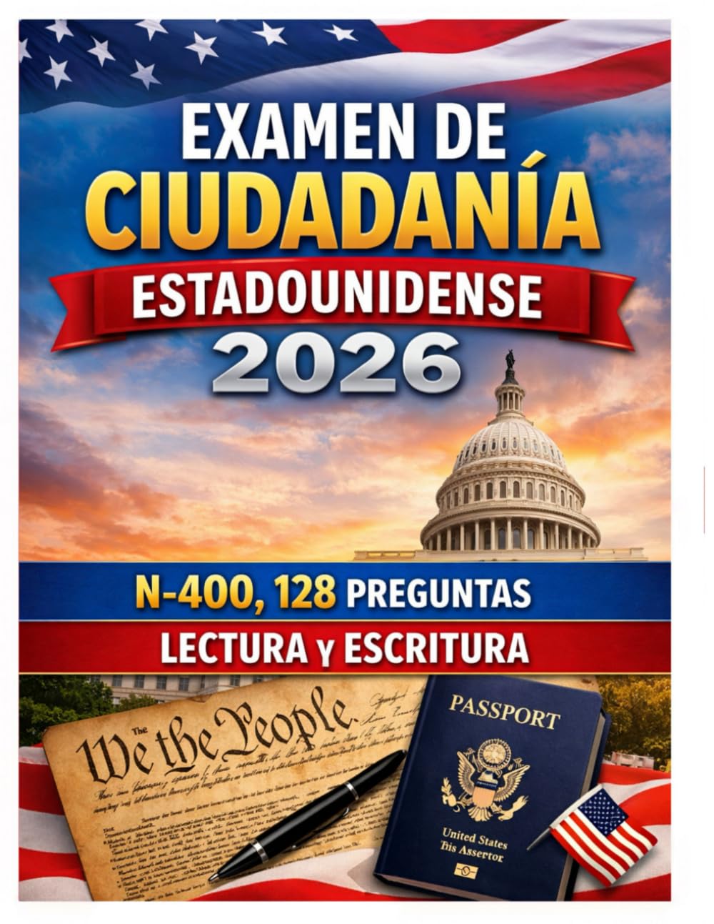 Examen de ciudadanía estadounidense 2026 N400, 128 preguntas, lectura y escritura.: US Citizenship Test 2026 N400, 128 Q, reading, writing