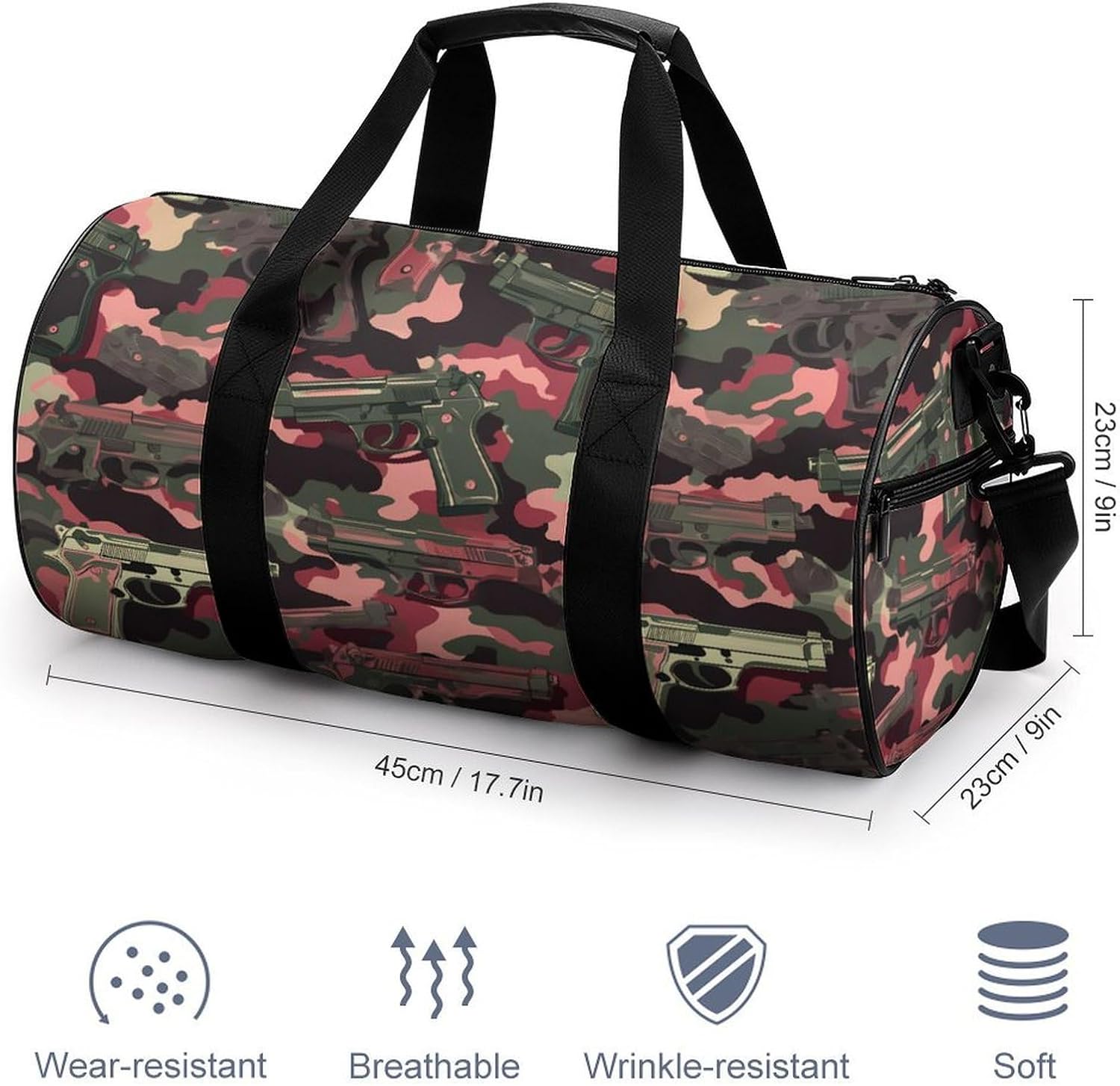 Camouflage Gun1 Funny Gym Bag Lightweight Duffel Bags Luggage Handbags for Travel Sports