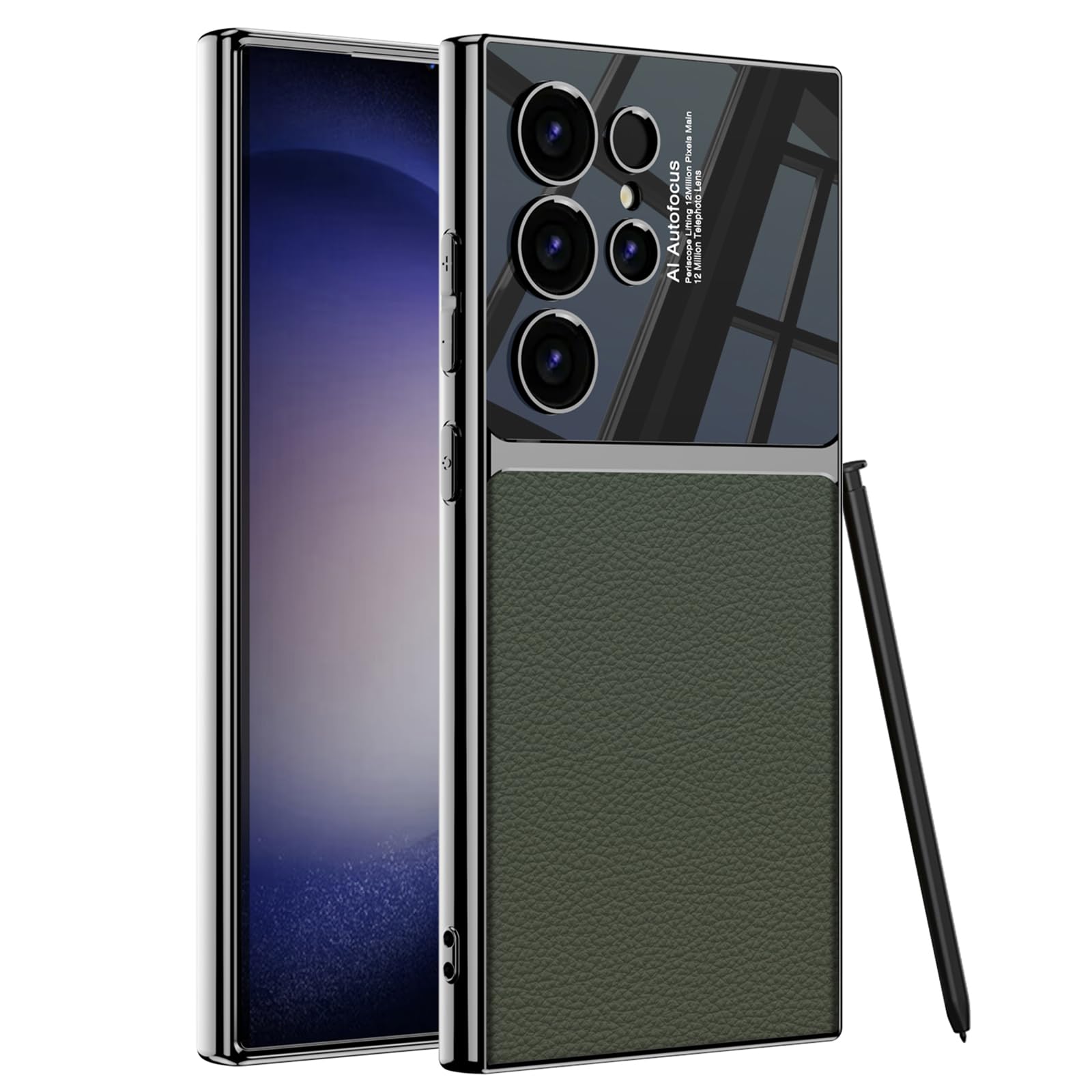 S24 Ultra Case, for Samsung S24 Ultra Case with Shockproof 360° Full Body Protective Cover, Leather Case S24 Ultra for Man and Women with Full Camera Protection (Green)