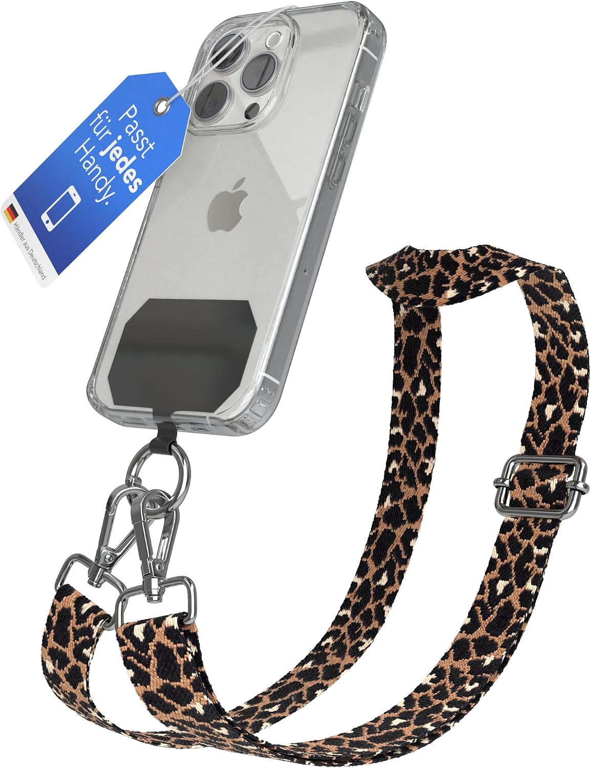 EAZY CASE - Mobile Phone Chain Universal for Hanging Compatible with Any Mobile Phone Chain with Case Can be Combined Mobile Phone Cord with Carabiner for Mobile Phone Case Mobile Phone Strap for Hanging Leo - Black Brown Silver