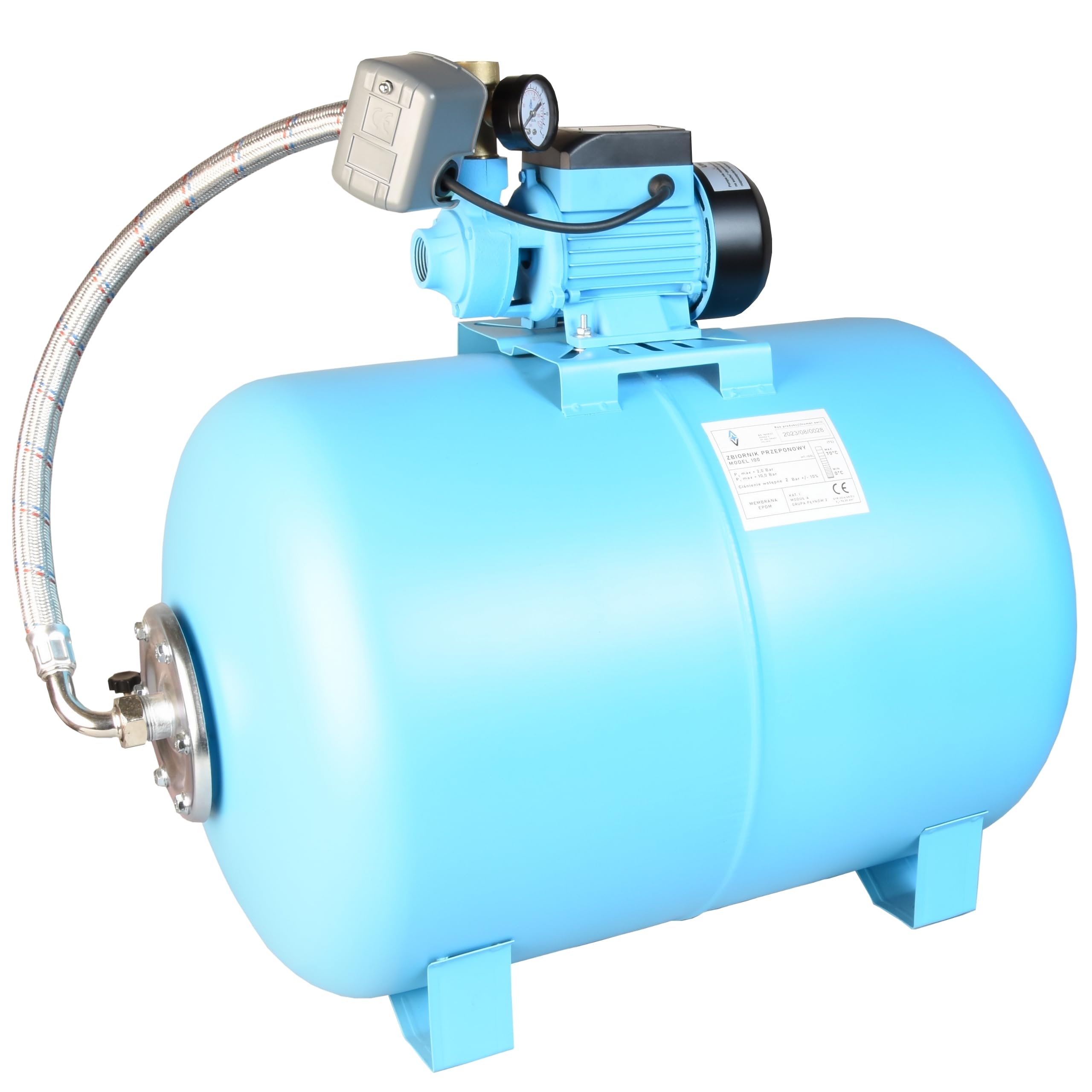 Pompe à Eau AQB 60 avec Réservoir 100L - Pompe de Jardin (370 W, 2100 l/h, Hauteur max. 39 m) - Groupe de Surpression Set - Réservoir à Vessie Sous Pression 100 L - Pompe d’arrosage pour Eaux Claires