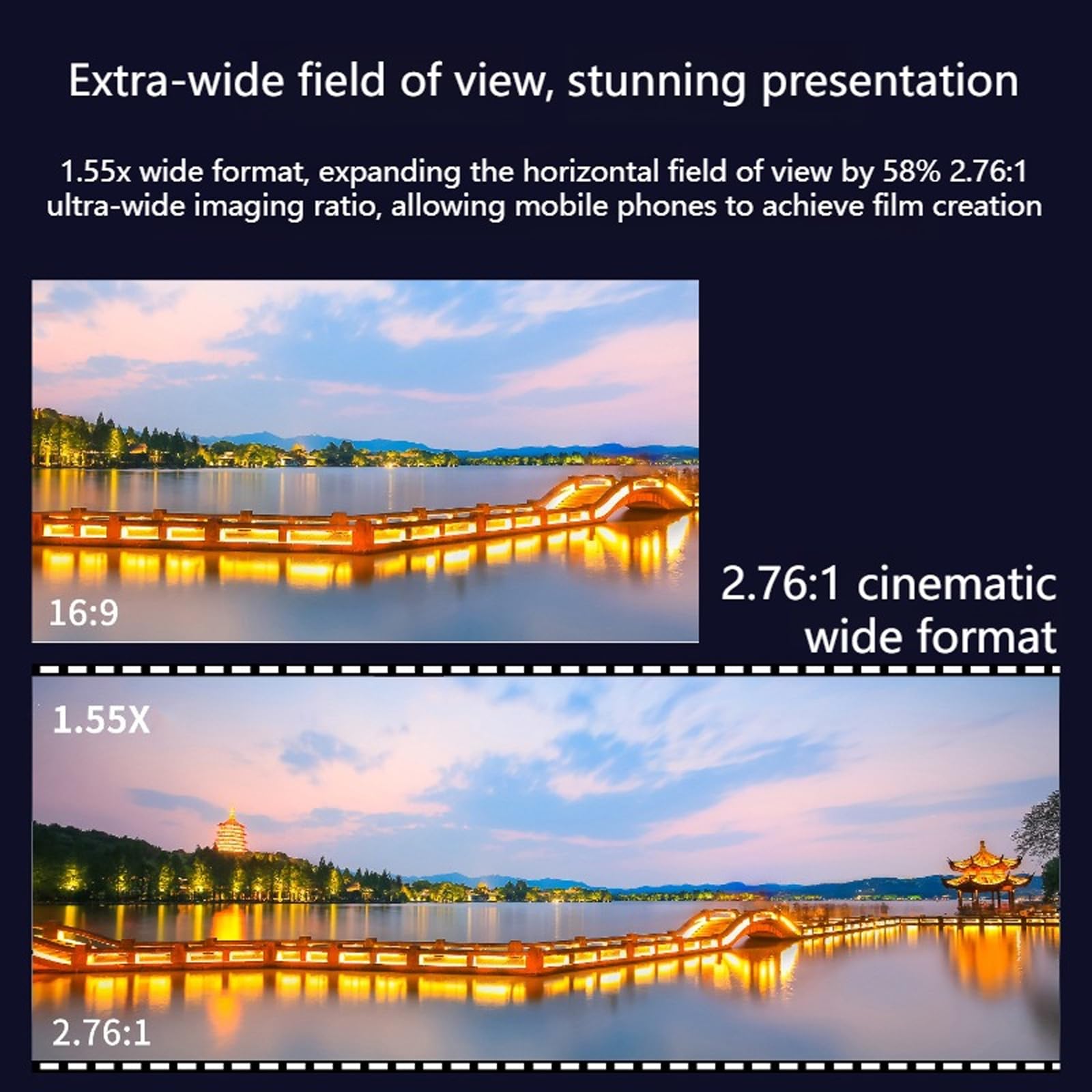 1.55X Wide Aspect Ratio Telefono Lens 2.76 1 Ripresa cinematografica Miglioramento del campo visivo per obiettivo dello schermo di fotografia a schermo largo