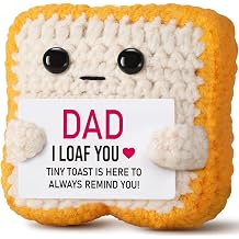 Fathers Day Dad Gifts from Daughter or Son,Handmade Crochet Toast Funny Birthday Cards for Daddy,Unique I LOAF You Papa Gift Idea Decorations