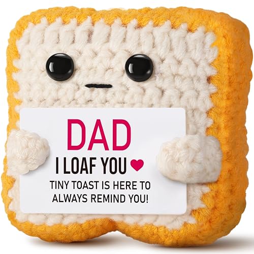 Ovrrcame Fathers Day Dad Gifts from Daughter or Son,Handmade Crochet Toast Funny Birthday Cards for Daddy,Unique I LOAF You Papa Gift Idea Decorations