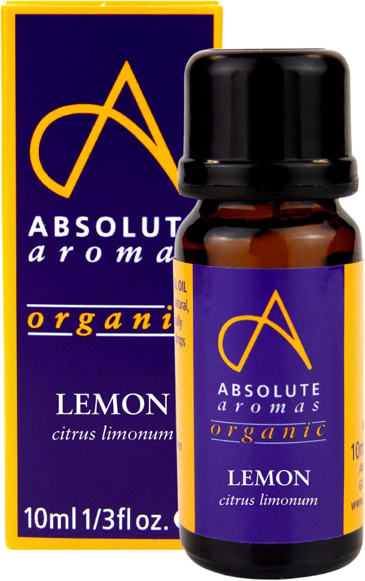 Absolute Aromas Organic Lemon Essential Oil 10ml - 100% Pure, Natural, Undiluted, Vegan and Cruelty-Free - for use in a Diffuser and Aromatherapy