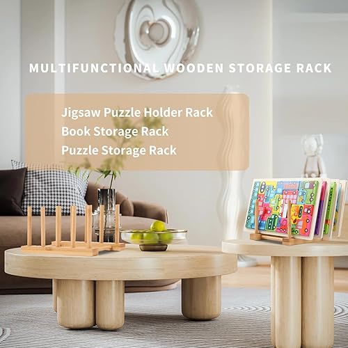 Miniatura 5 de Estante de almacenamiento de rompecabezas de 2 piezas, estante de madera para almacenamiento de libros, soporte de exhibición de rompecabezas para
