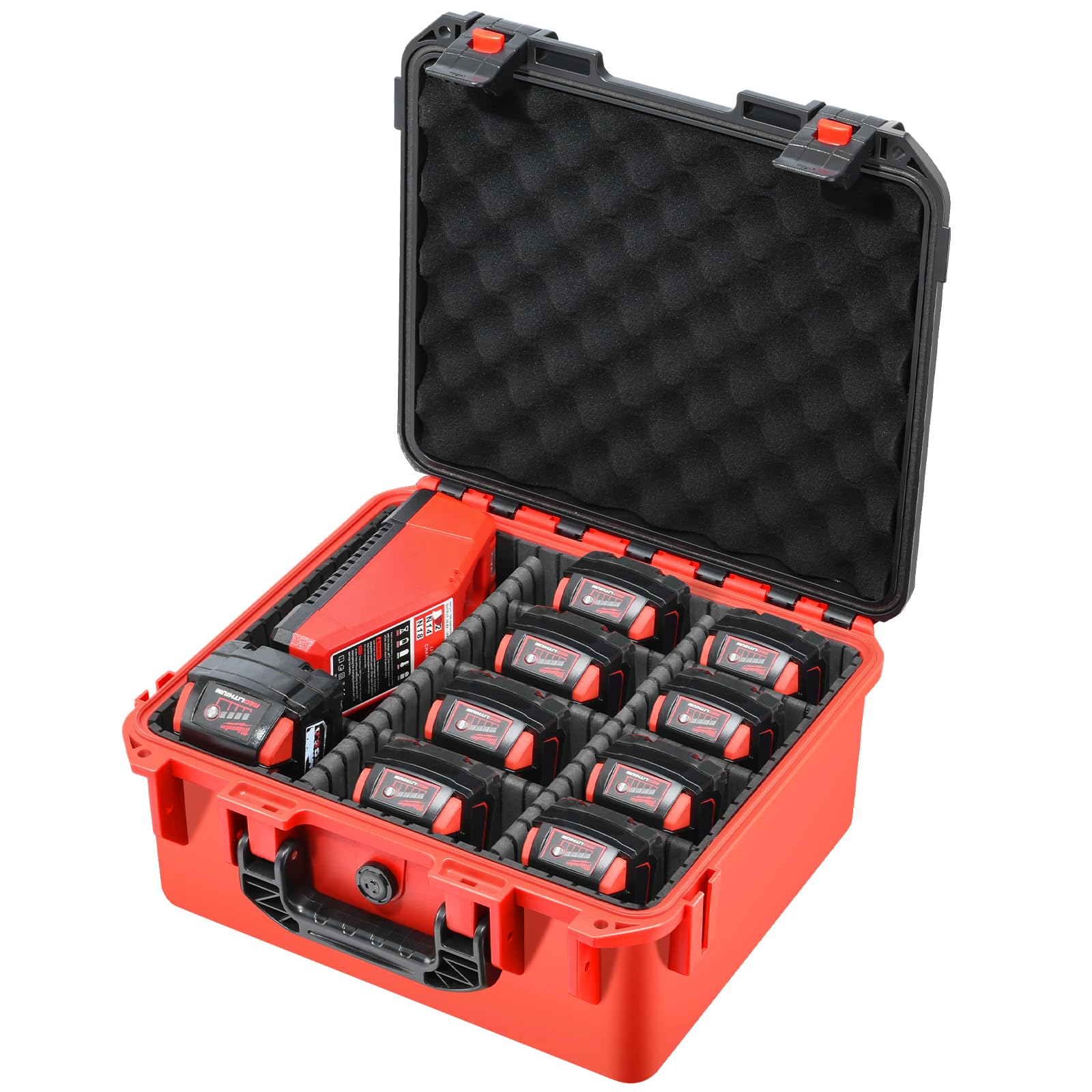 Case for Milwaukee M12 M18 Battery: Waterproof Battery Hard Carrying Storage Cases with 9 Dividers for Milwaukee M18/M12 Tool Batteries 1.5/2.0/3.0/