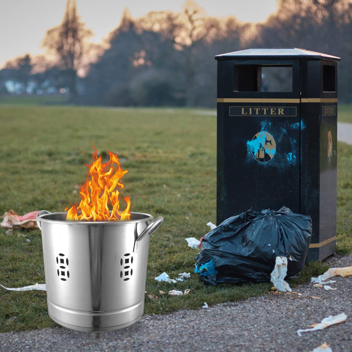 Happyyami 2Pcs Stainless Steel Burn Barrel Incinerator Cage Fire Pit