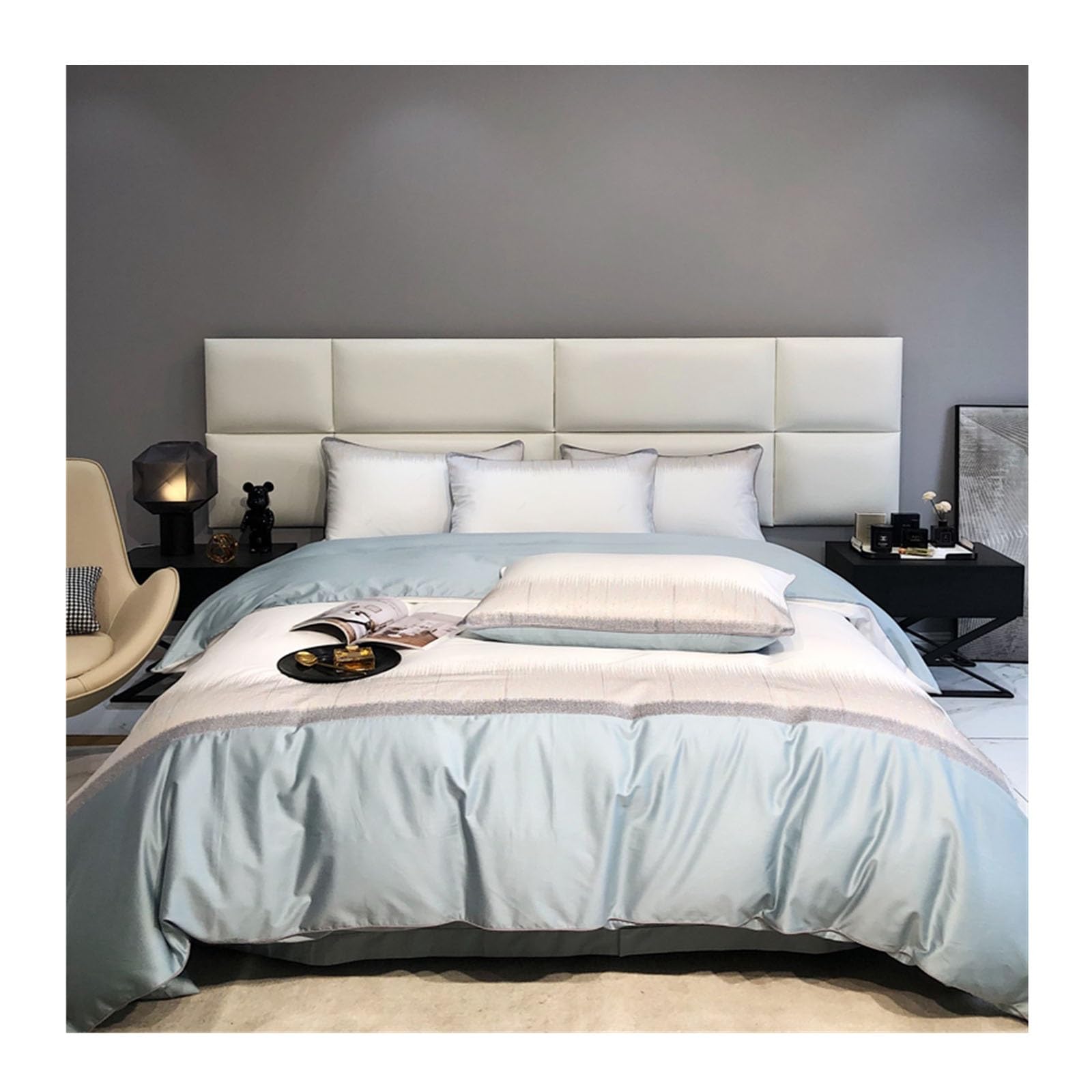 Housse de couette 100% coton de qualité supérieure, parure de lit chic 4 pièces couleur unie