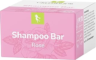 GREENDOOR Bio Shampoo Bar Rose 75g vegan, festes mildes Haarshampoo ohne Plastik Silikone Parabene für Damen aller Haartypen, Natur Haarpflege mit Bio Sheabutter + Aloe Vera