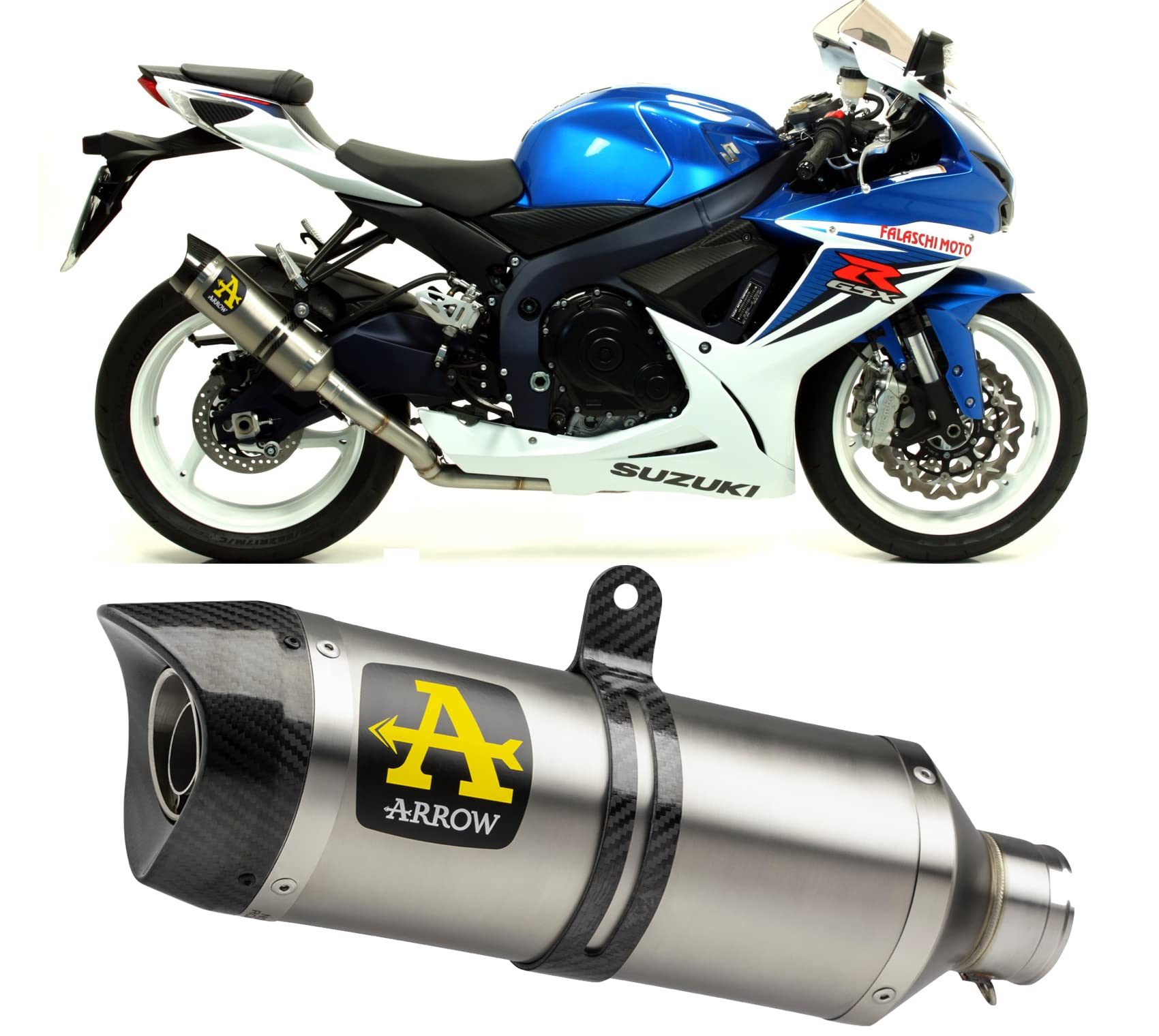 Silenciador Arrow Thunder para Suzuki GSX-R 750 2016 con conector homologado aluminio y carbono 3