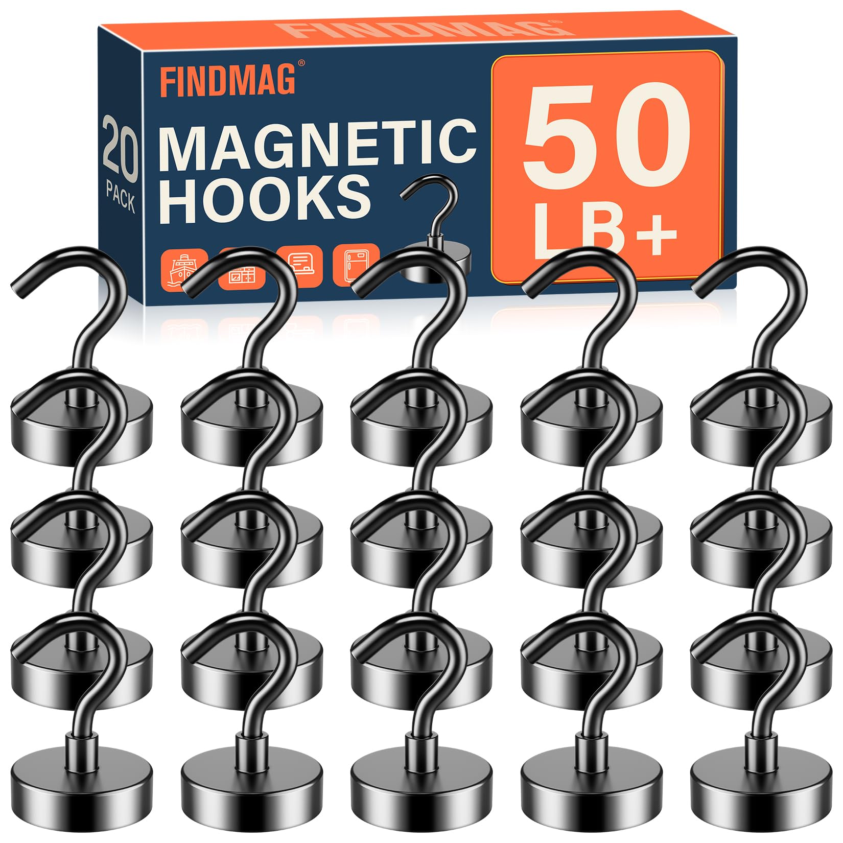 Amazon.com: FINDMAG 20 Pack Magnetic Hooks, 50lbs Strong Magnetic