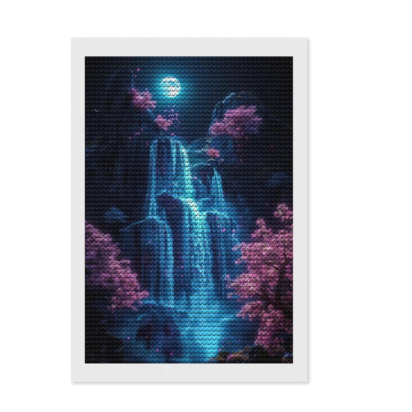 Junmoney Japan Neon Cherry Blossom Diamond Art Canvas 8"x12", Birthday Gift, for Adults, Creative Leisure Activity, Aesthetic Room Decor