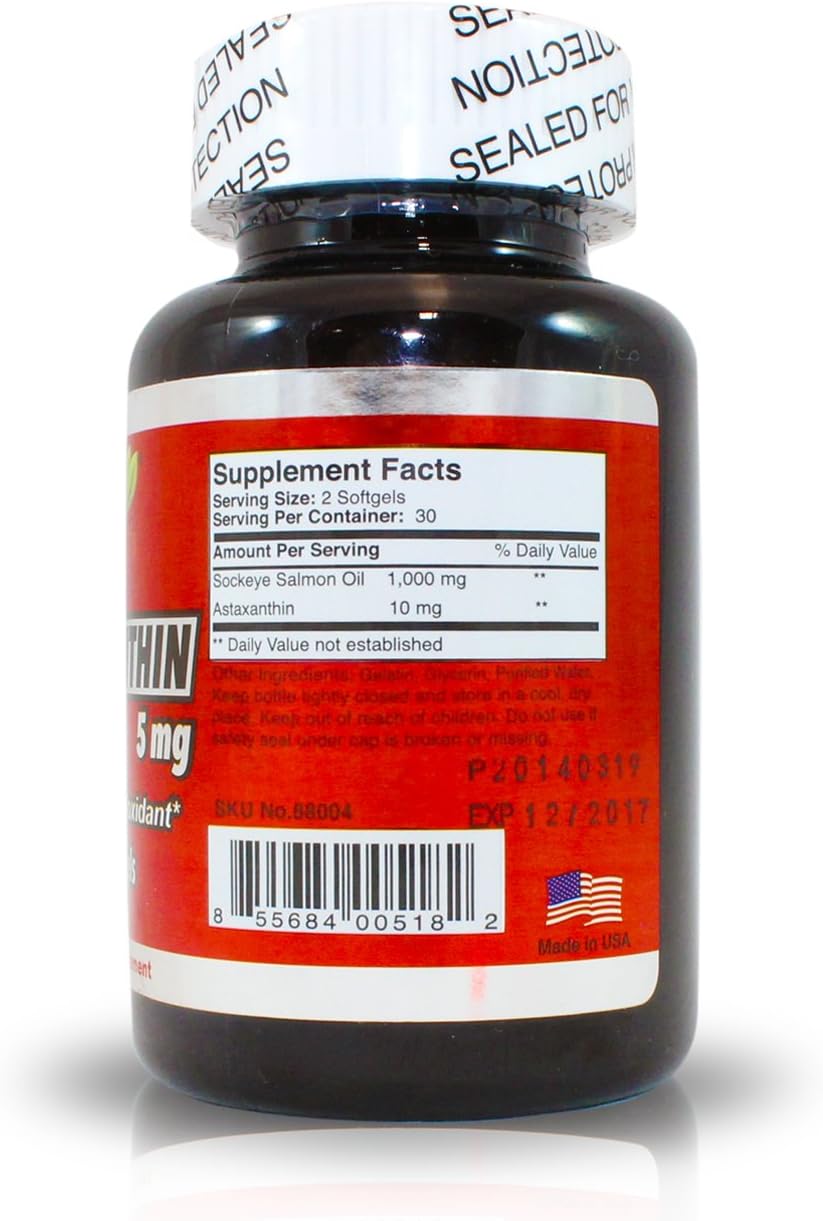 18 Baskets® Natural Astaxanthin 5mg,Powerful Carotenoid Antioxidant Promotes Optimal Immune Response & Skin Health & Reduced Eye Fatigue and Joint Pain 60 Softgels(3 Packages)