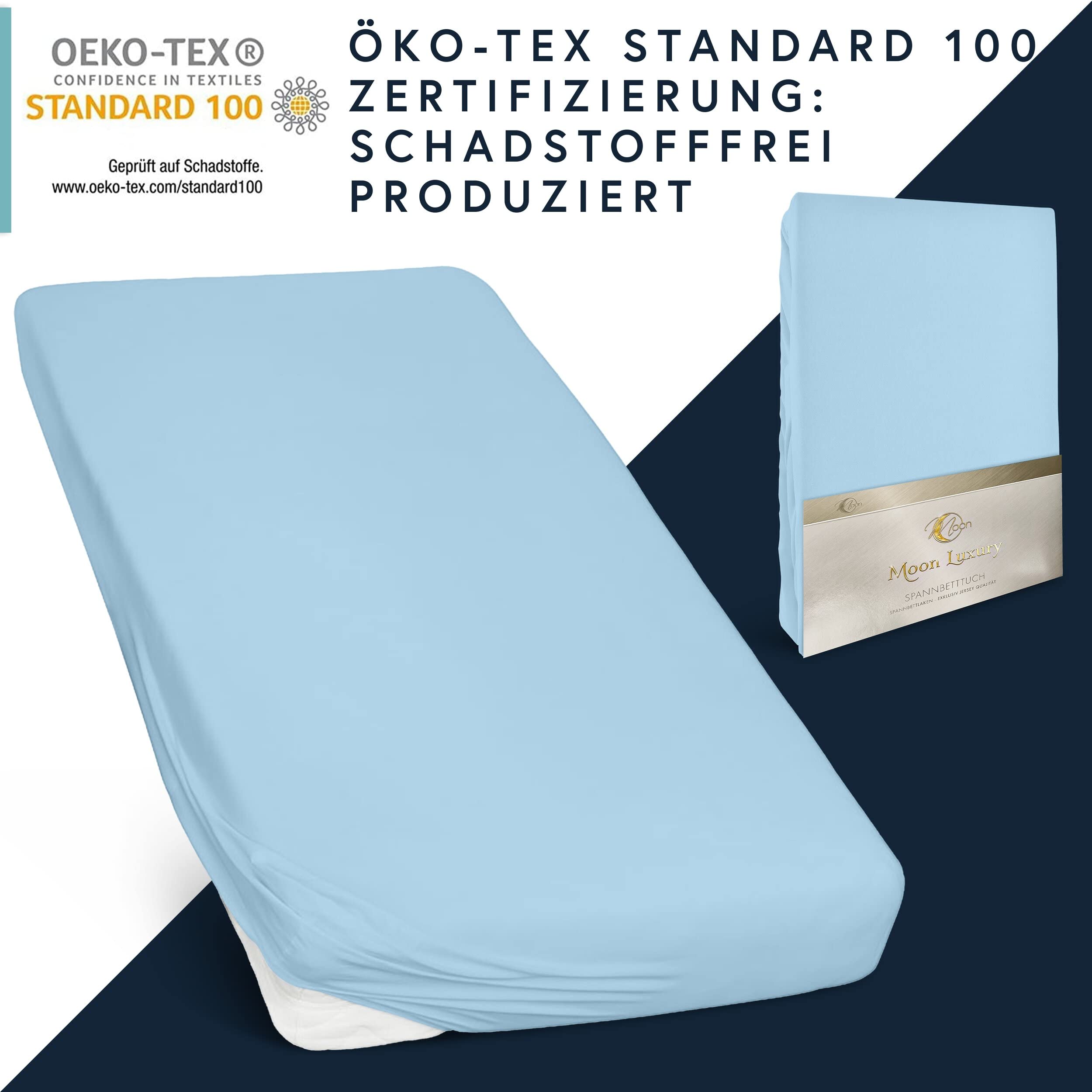 Moon de Luxury – Sábana bajera ajustable (Jersey Stretch 230 g/m² para camas de agua, con canapé y Camas, algodón, azul claro, 140x200 - 160x220