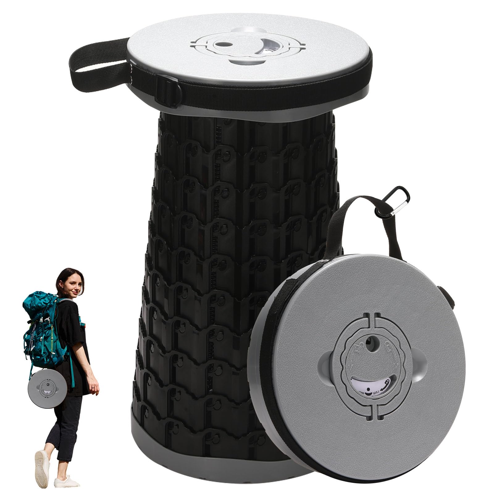 Spisces Upgraded Collapsible Stool, 800 lbs Heavy Duty Capacity & Lightweight 2.6 lbs, 18-Inch Portable Retractable Folding Stool for Adults, Camping,