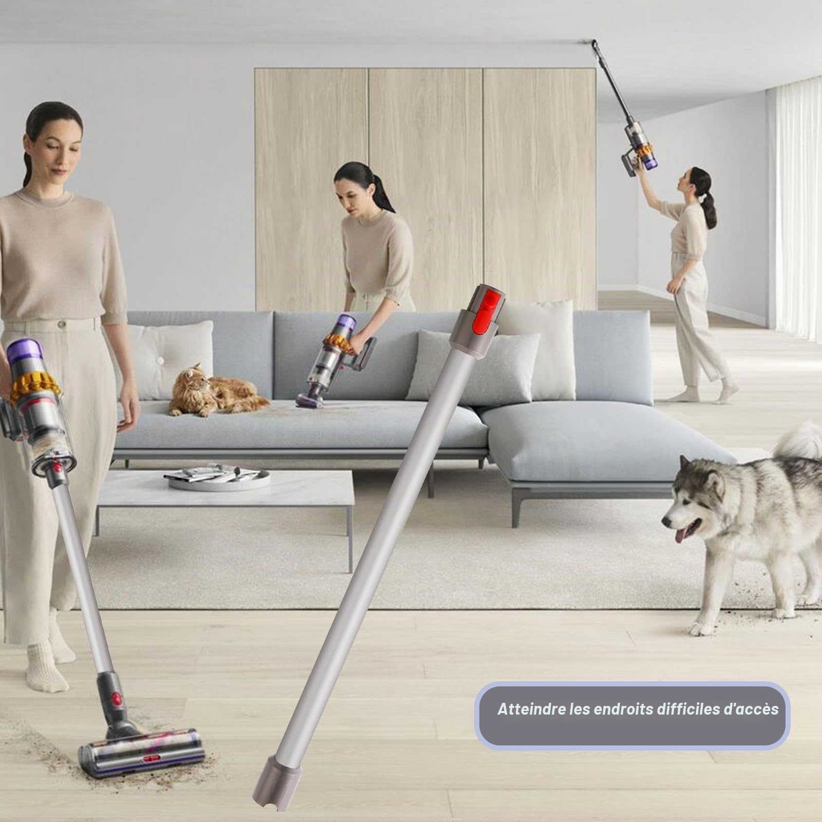 Tube Extension Pour Dyson V11 V10 V15 V8 V7 Aspirateur, Tube d'extension Pièces Détachées Longueur 73 CM (Argent)