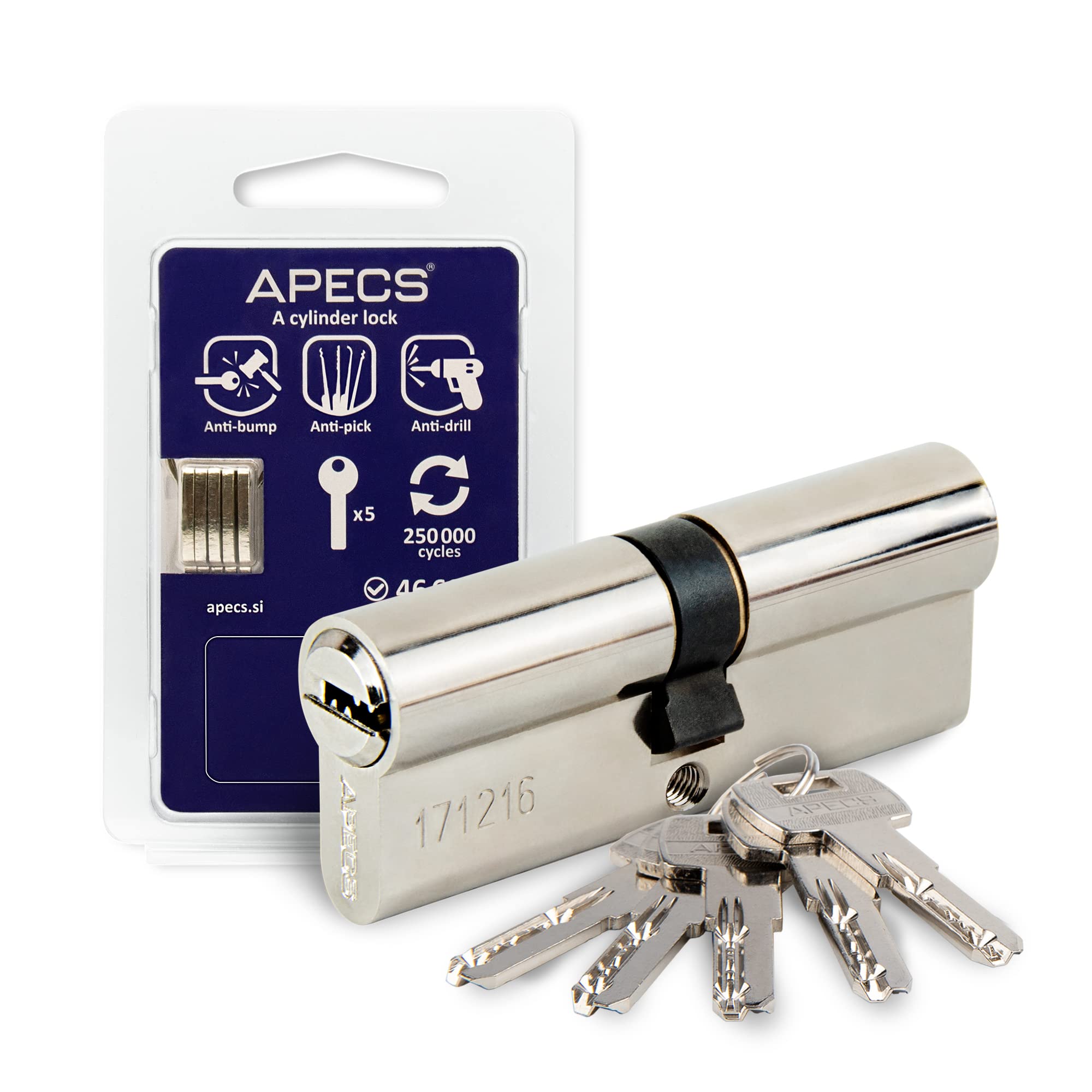 APECS SM-80(35/45) - Cylindre de serrure pour porte de maison, avec 5 clés, modèle SM-80 (35/45), Argent, Bronze
