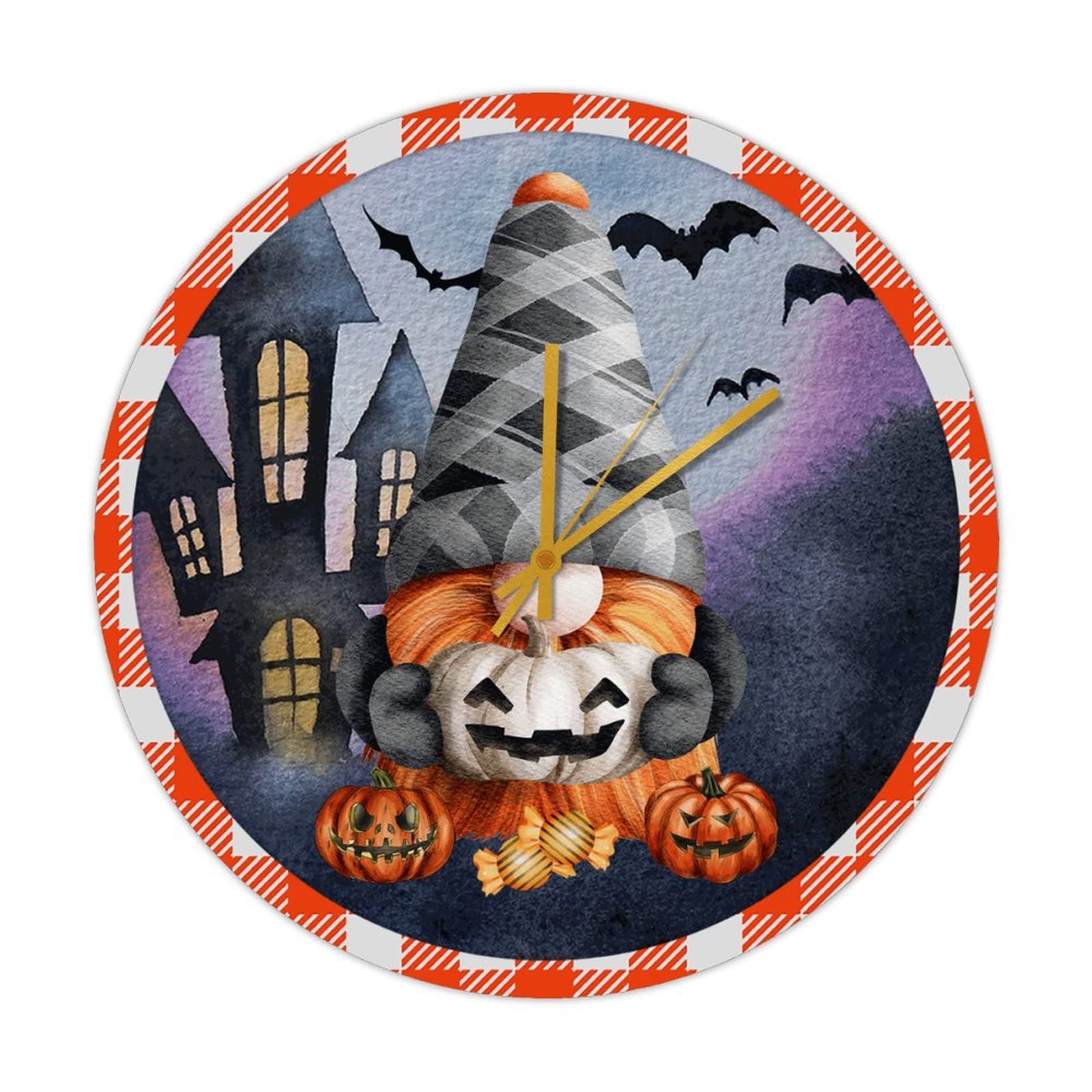 Horloge ronde en bois Halloween Gnome Citrouille d'Automne Rustique 38cm