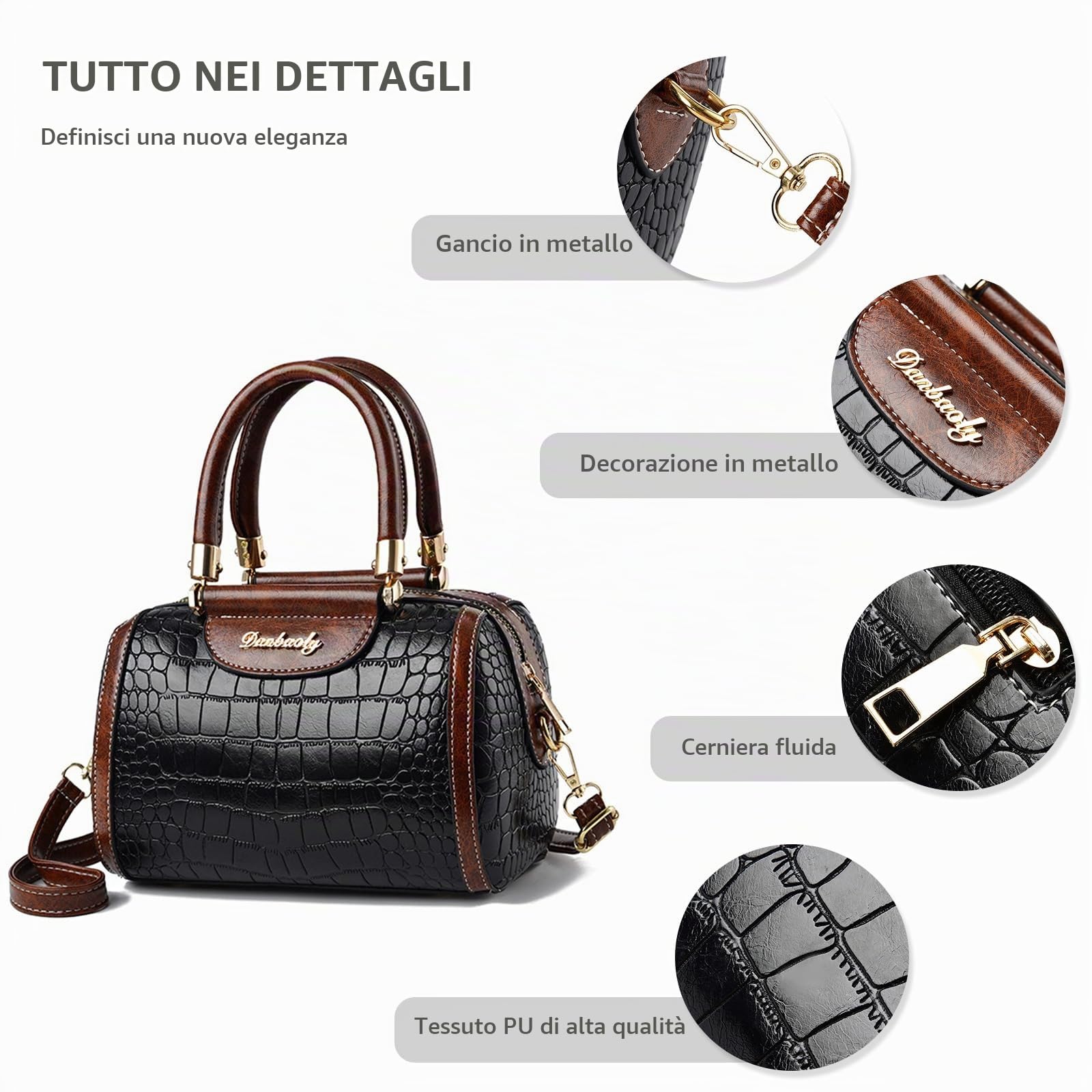 NICOLE & DORIS Borsa Donna Tracolla Moda a Mano Coccodrillo di Spalla Pelle PU Satchel Borsette Pochette Elegante a Bauletto Crossbody Nero