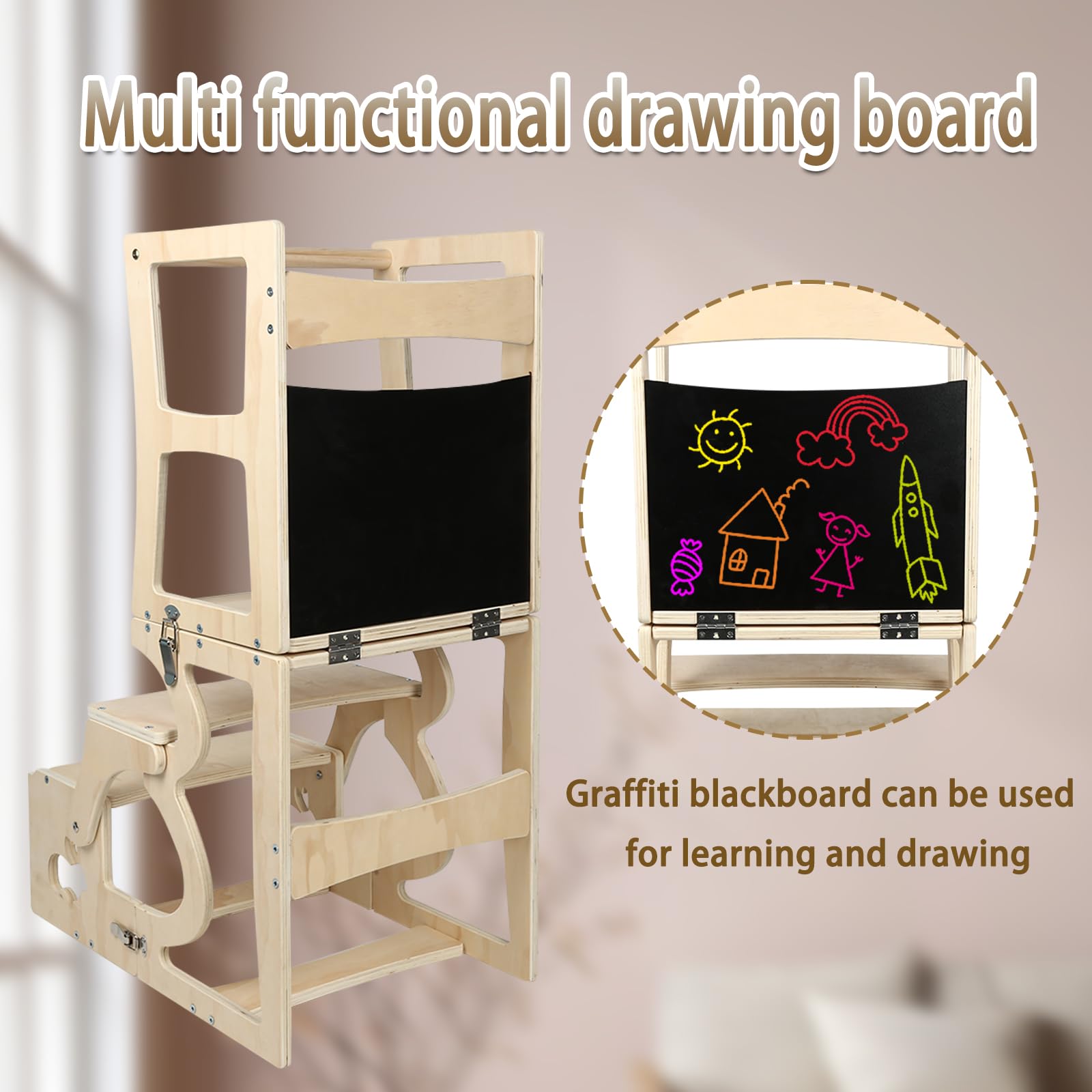 Tour d Observation Enfant,Tour d’Observation Montessori 3 en 1 avec Tableau,Meuble Évolutif Sécurisé,Bois Écologique,Design Robuste pour l’Autonomie et l’Éveil à la Maison
