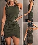 Cuptacc Summer Dress for Women Trendy Crew Neck Wedding Guest Dress Party Bodycon Wrap Mini Casual Dresses