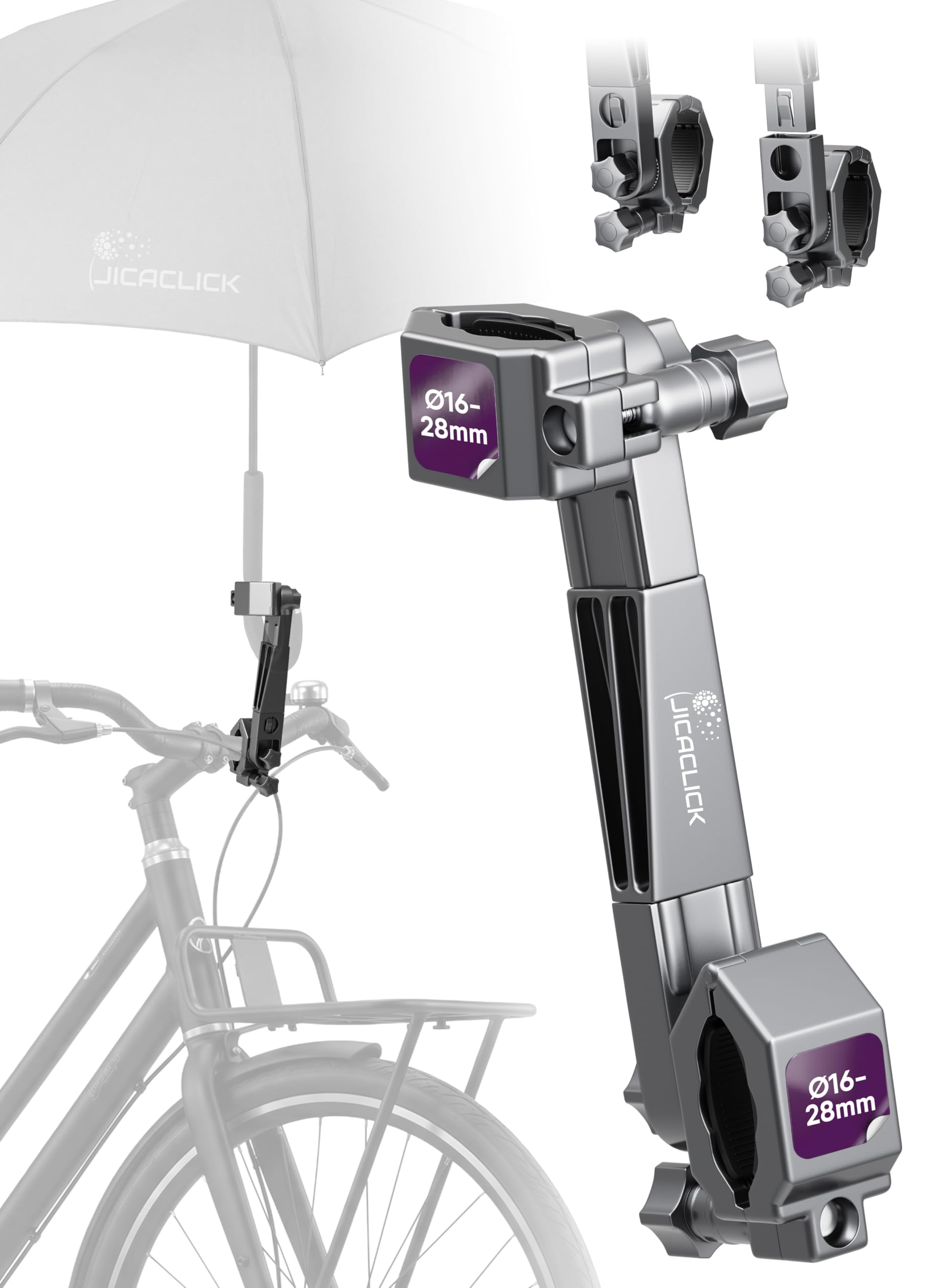 Porte Parapluie Universel Poussette Fauteuil Roulant Vélo Support Réglable Ombrelle Parapluie Mains Libres Compatible Chariot Golf Trottinette Breveté Fabriqué en Espagne (STANDARD - Tubes de 16-28mm)