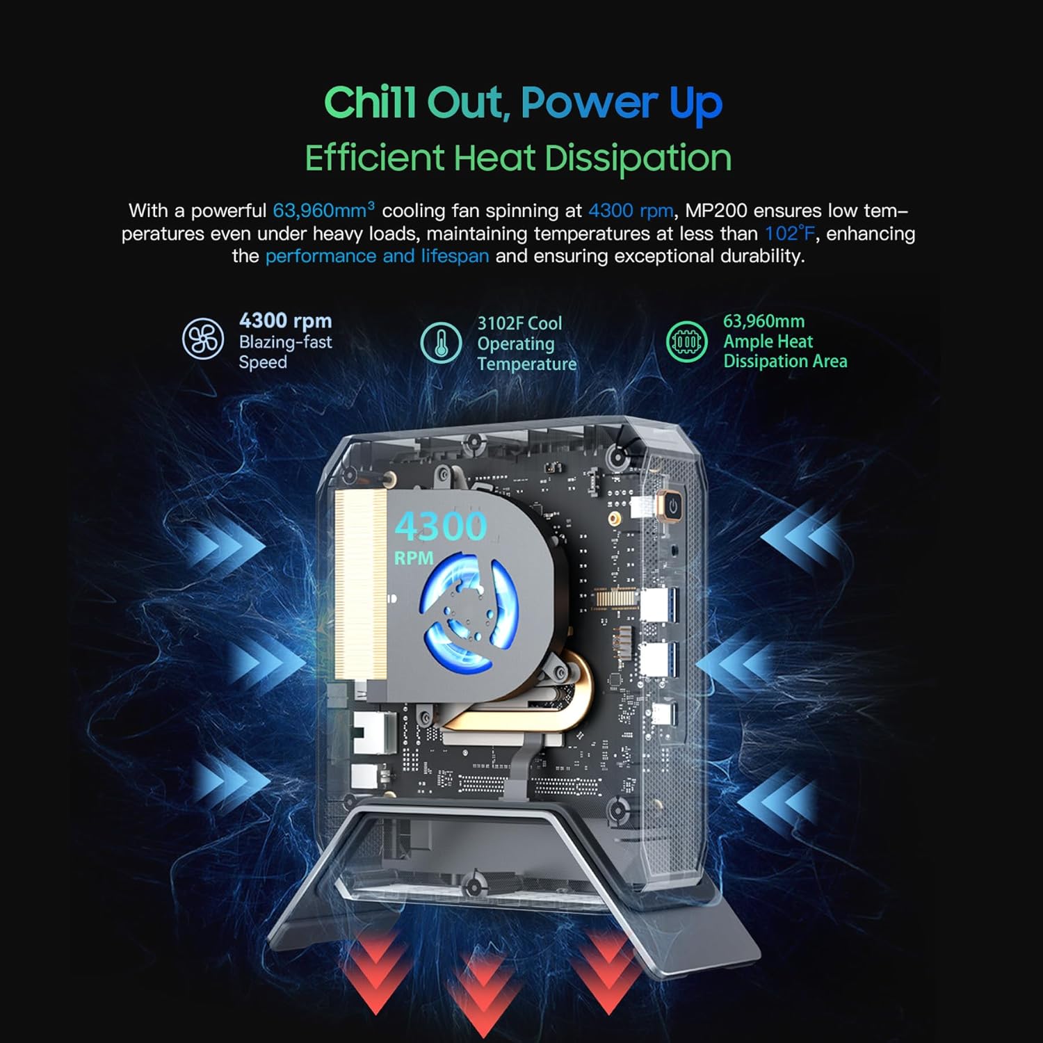 Interna view de Negreview MP200 Mini PC cooling system.