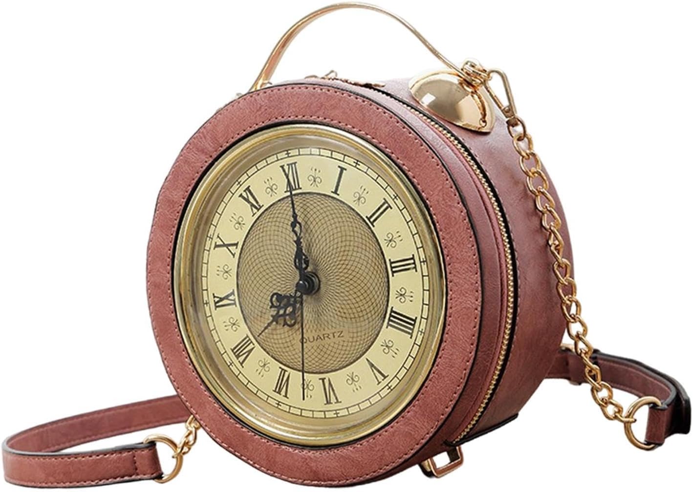 Unique Round Clock Design Zippered Purse for Women Tote Handbag