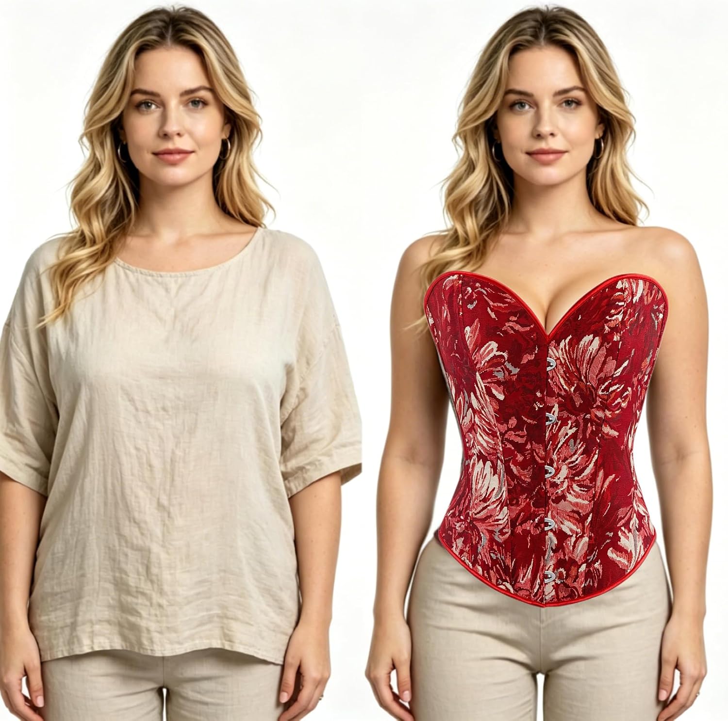 Corset Tops for Women, Floral Jacquard Strapless Lace-Up Overbust Bustier, Vintage Renaissance Party Top