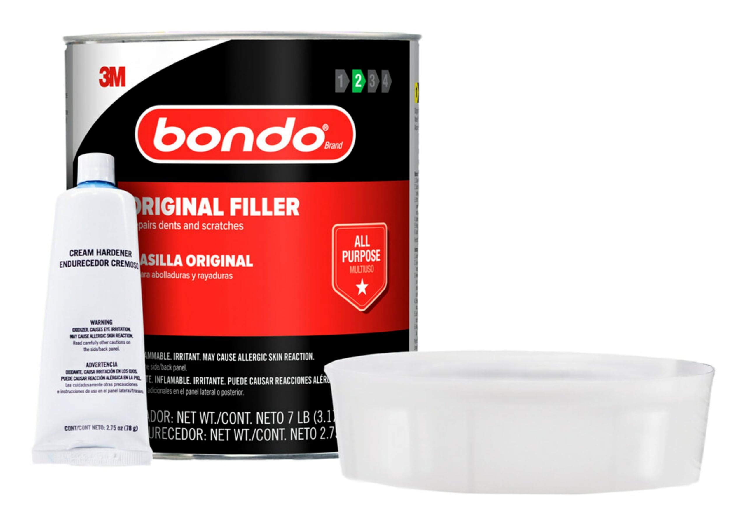 Bondo Original Filler 7 lb with Hardener 2.75 oz, Repairs Dents, Dings, Holes, and Scratches, Multi-Surface Use on Wood, Aluminum, Concrete, and Fiberglass (OR-GAL-ES)