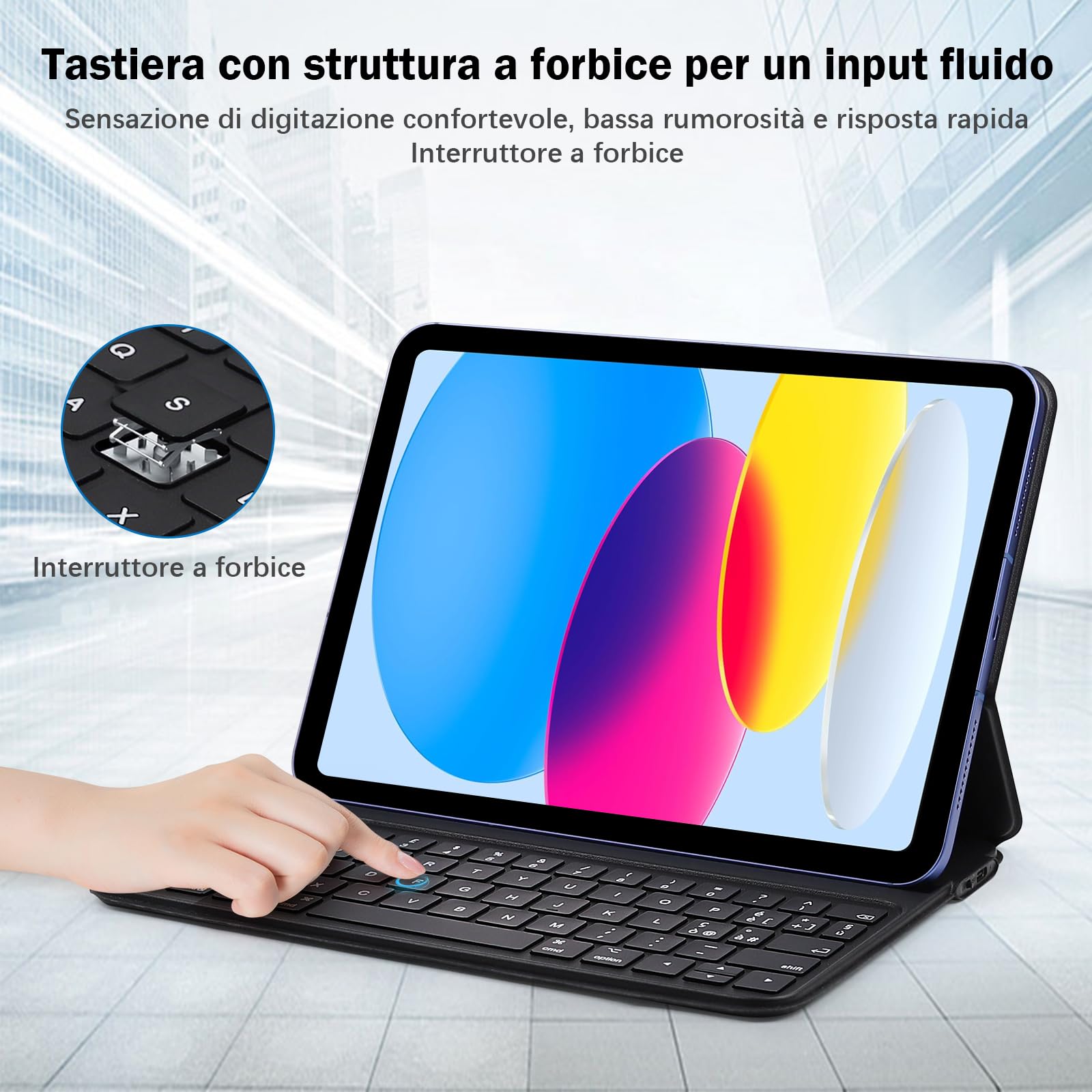 Custodia con Tastiera per iPad 10a Generazione 10.9" 2022/iPad A16 11a Generazione 11" 2025,Custodia Ultra Sottile per iPad 10a/11a Generazione con Tastiera Bluetooth Magnetica Italiana QWERTY, Nero