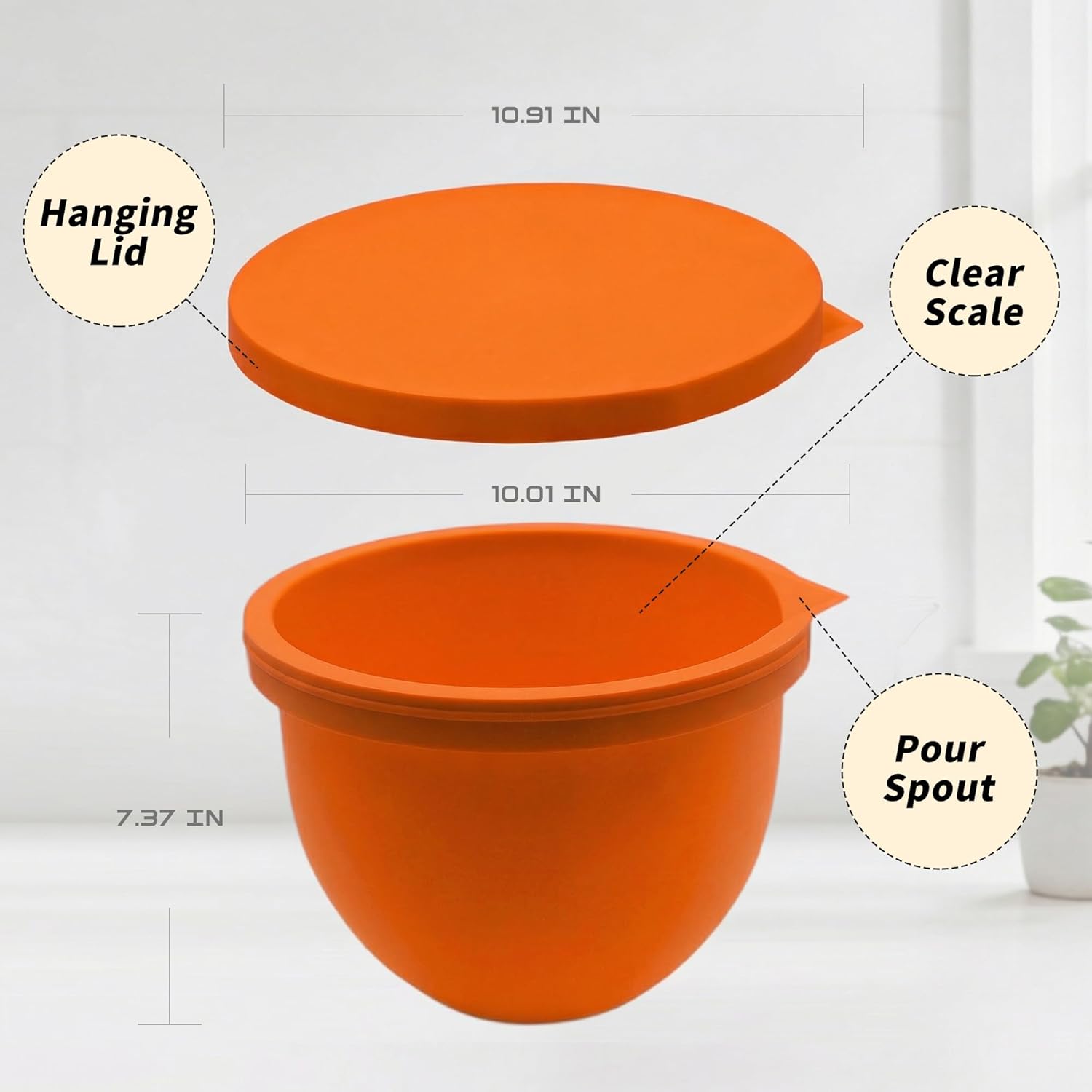 Premium 2mm Extra-Thick Food Grade Silicone Bowl Liner for 4.5–5QT KitchenAid Tilt-Head Stand Mixer with Airtight Lid, BPA-Free, Heat and Cold Resistant, Non-Stick, Dishwasher & Microwave Safe, Orange