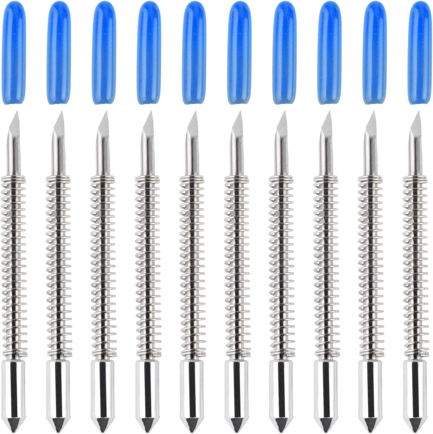 HQMaster 60 Degree Vinyl Cutter Blades Lettering Blade for Graphtec Cutting Plotter, Blue Cap Pack Of 10 with Springs