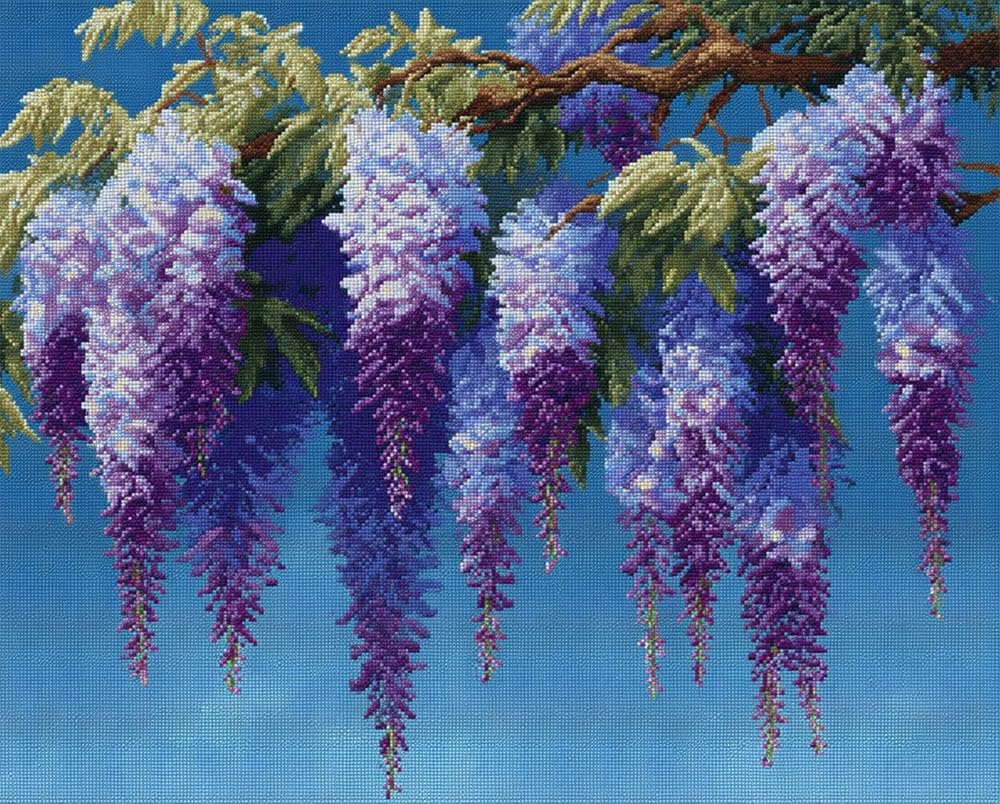 Kitquiver Latch Hook Kits for Adults Beginners Rug Wisteria Flowers DIY Crochet Yarn Embroidery Handmade Needlework with Printed Canvas for Home Decoration 23X35In
