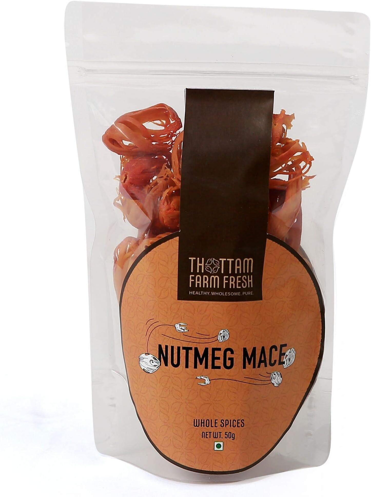 Thottam Farm Fresh Nutmeg Mace/Javitri | 100% Pure & Natural | Pesticide Free | Kerala Origin (50g)