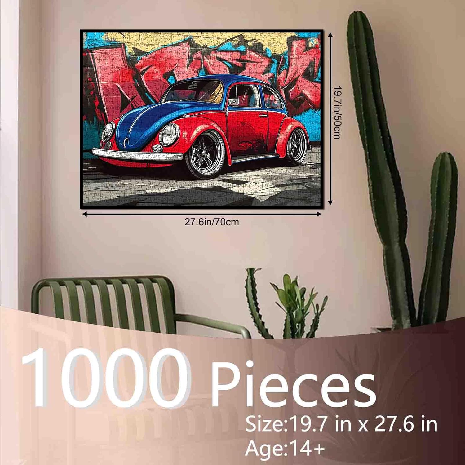 Graffiti Sedan Jigsaw Puzzles for Adults Classic Car 1000 Pieces Puzzles for Family Activity Games Vintage Car Art Jigsaw Puzzle DIY Craft Puzzles Home Decor Unique Brain Teaser Gift 20x27 Inches